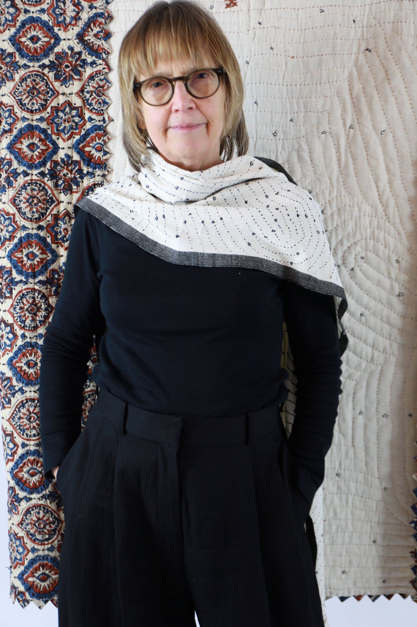 Natural Cream Cotton Rabari Stitch Scarf