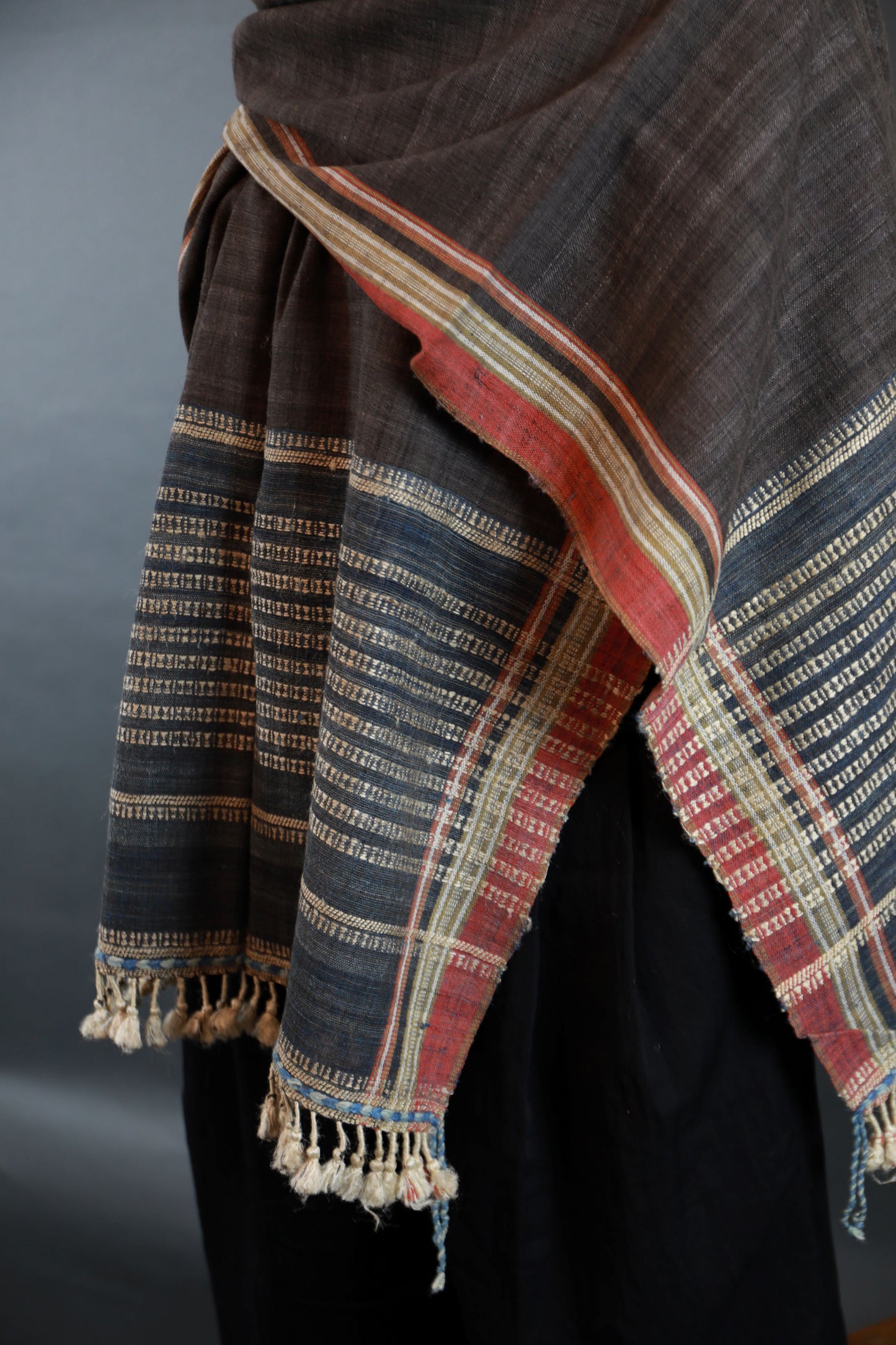 Charcoal and Indigo Natural Dye Shamji Siju Woven Scarf