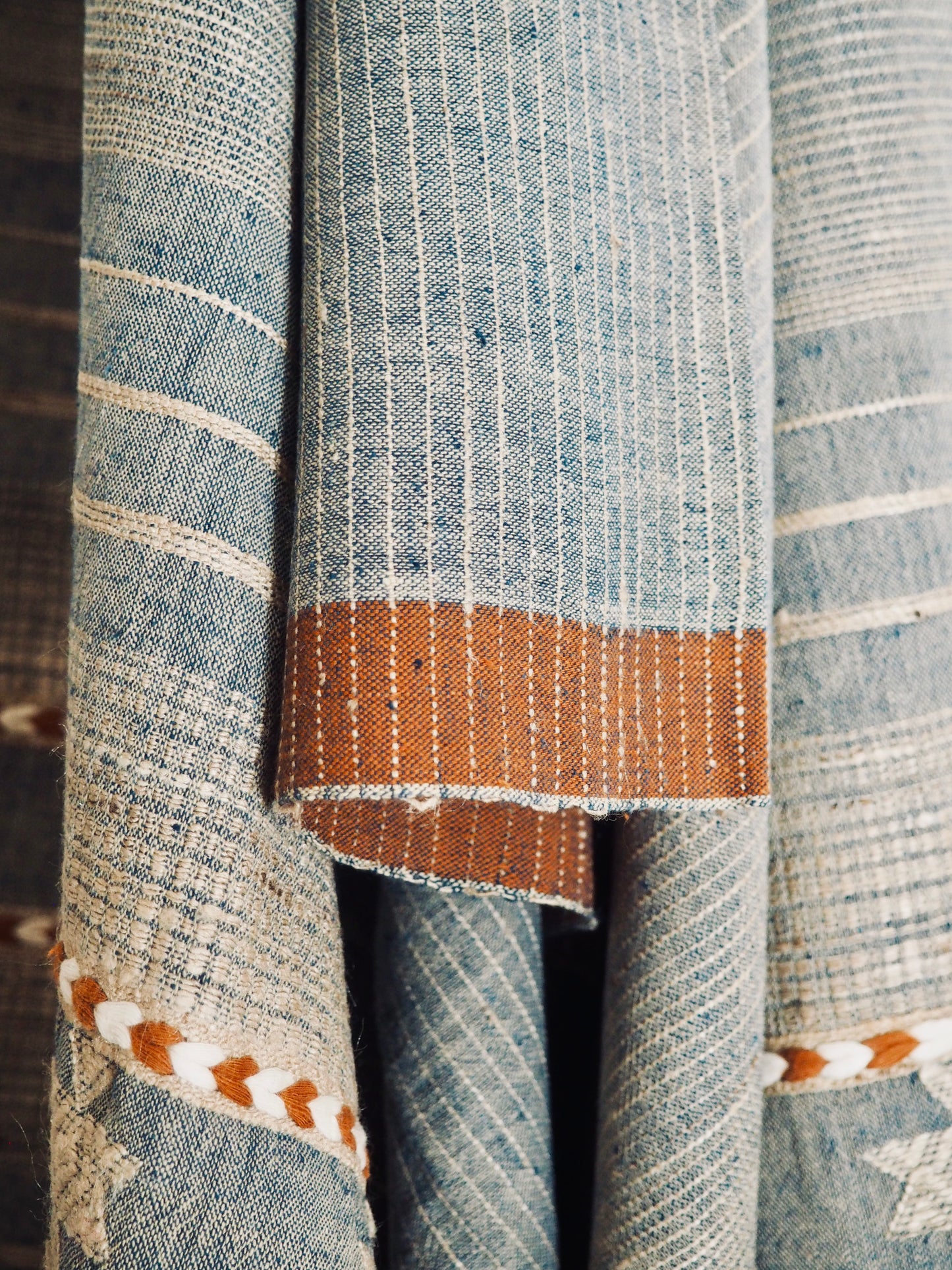 Denim Blue Handloomed Cotton and Silk Throw