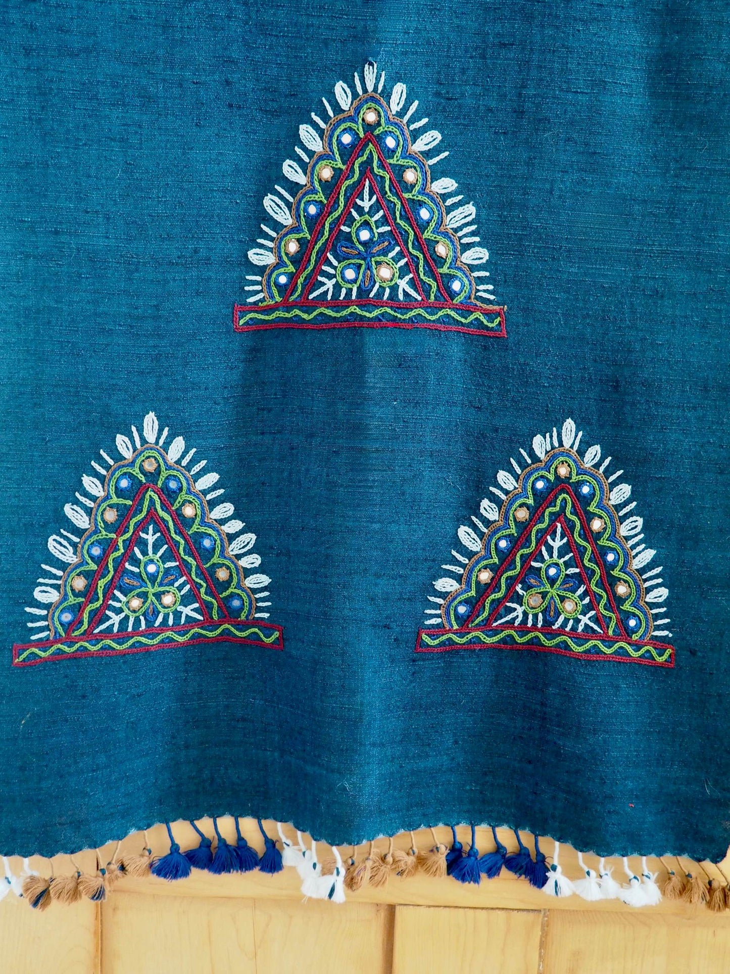 Indigo Embroidered Rabari Silk Wool Scarf