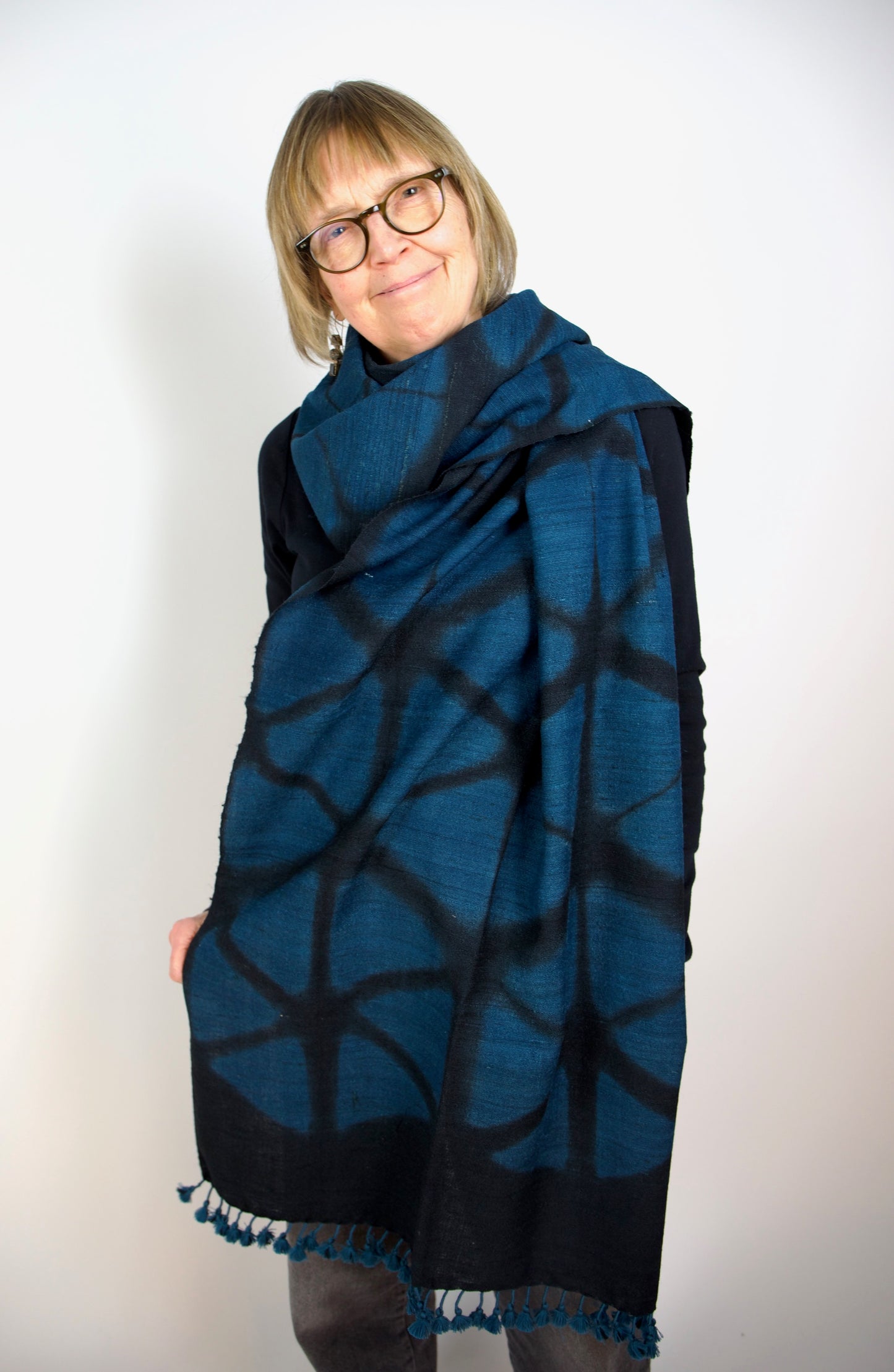 Indigo Clamp Dye Scarf