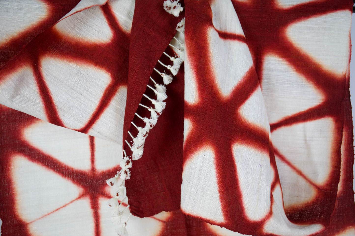 Red and White Clamp Dye Scarf