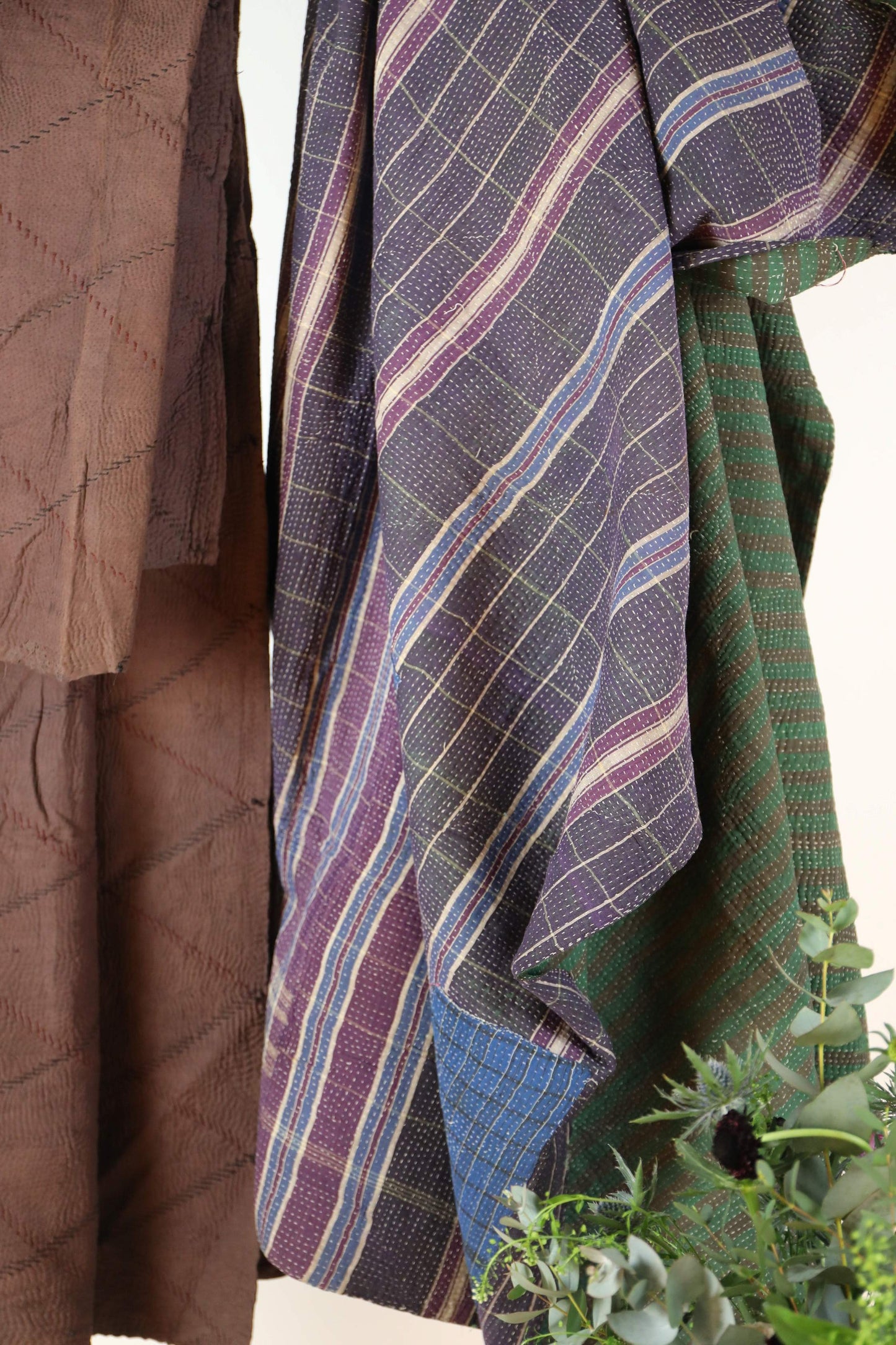 Purple Green Vintage Kantha Quilt