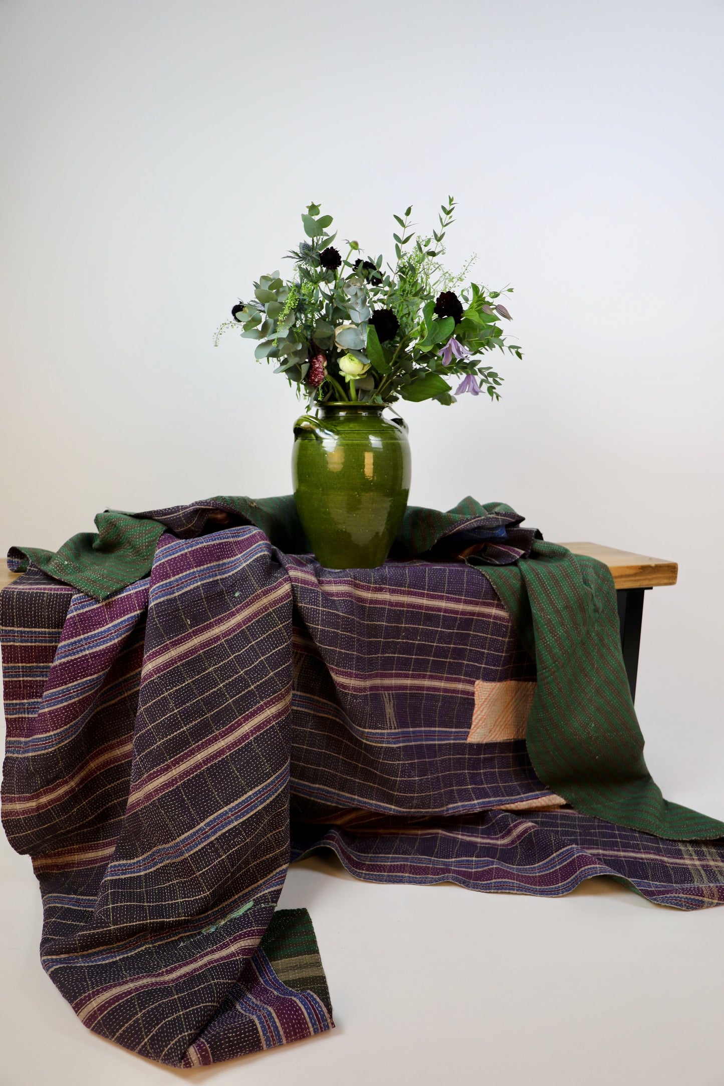 Purple Green Vintage Kantha Quilt