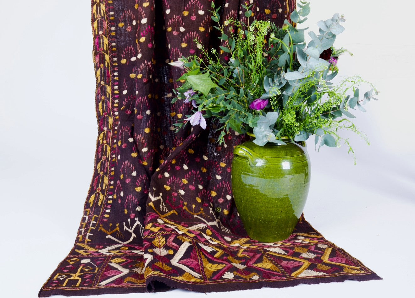 Antique Early 20th C Phulkari Shawl Purple