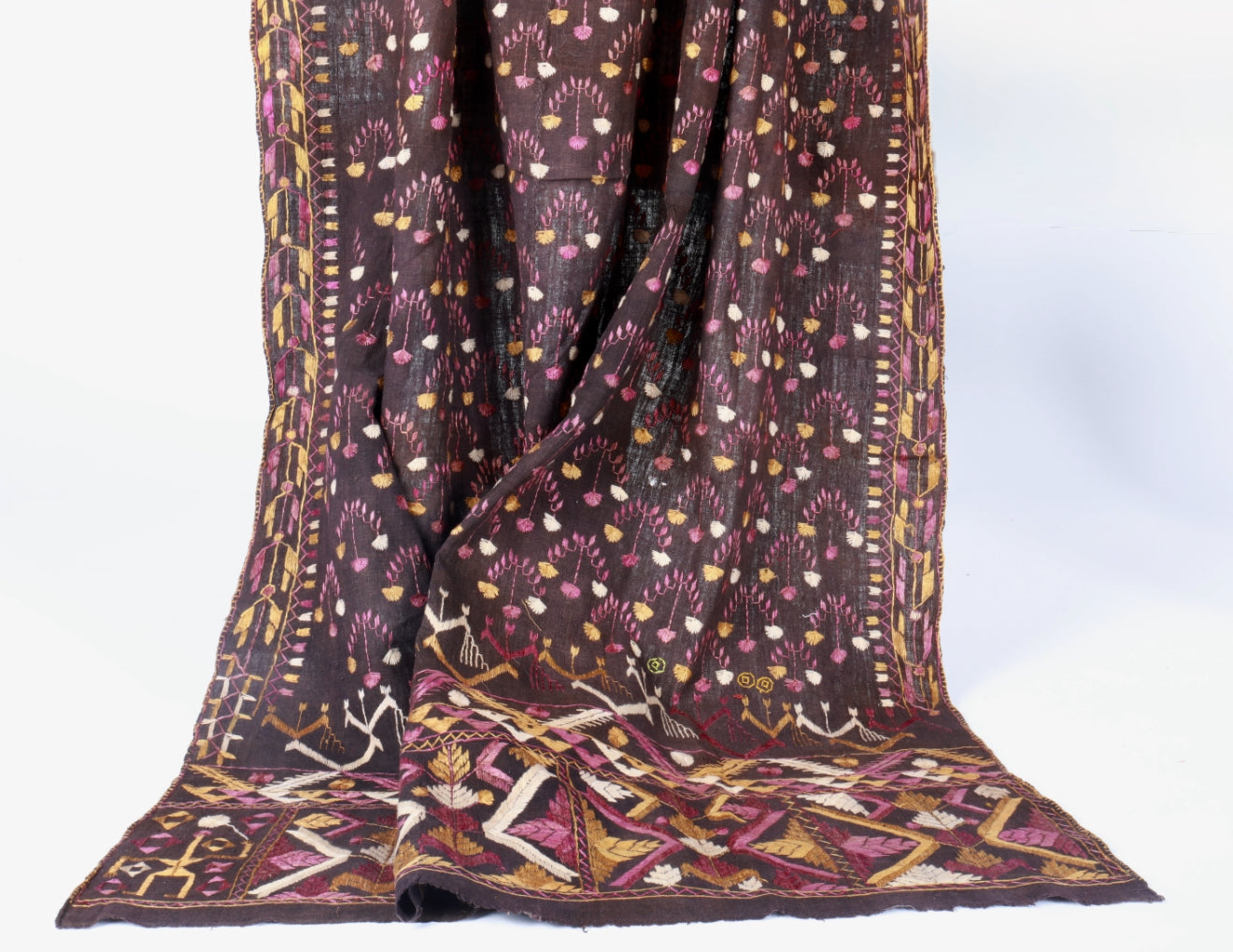 Antique Early 20th C Phulkari Shawl Purple