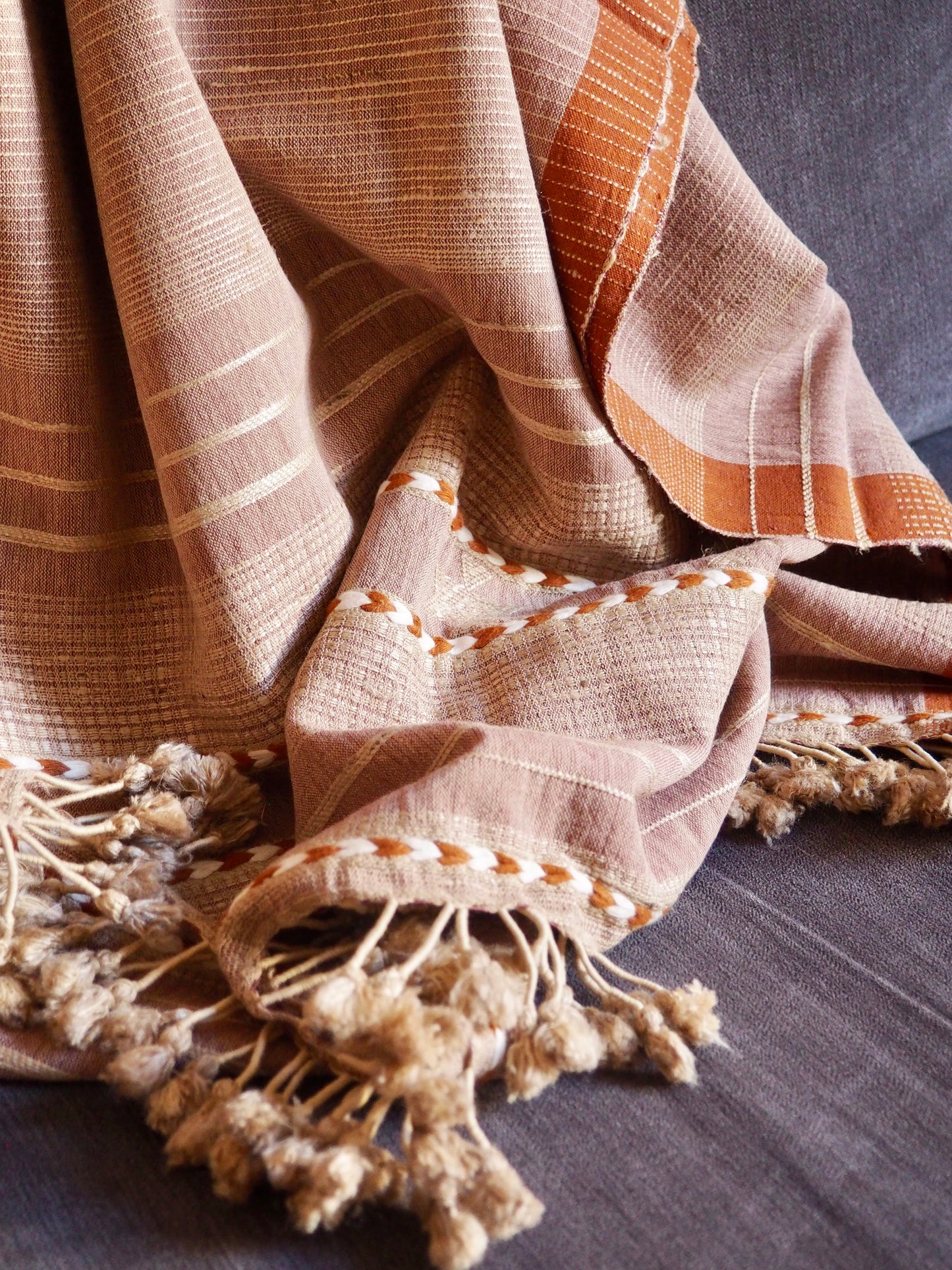 Dusky Pink Handloomed Cotton and Silk Throw