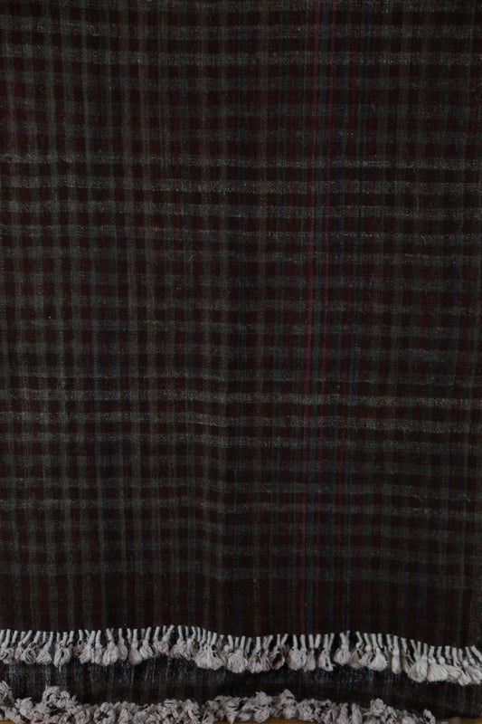 Purple and Walnut Chequered Shamji Siju Vankar Woven Wool Throw