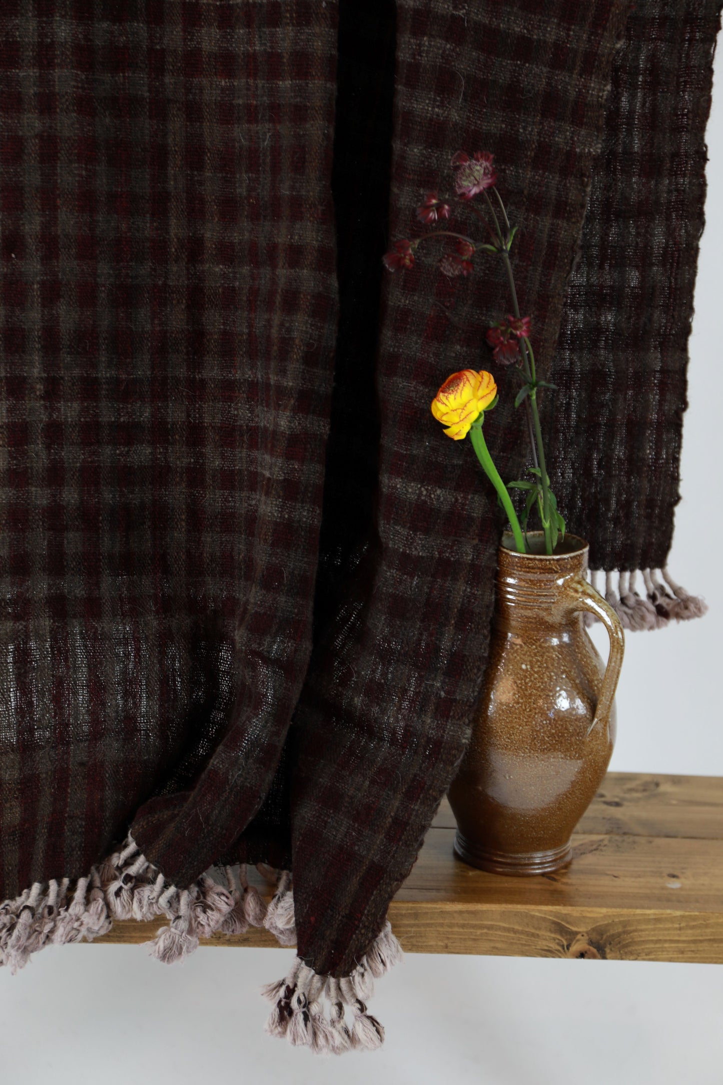Purple and Walnut Chequered Shamji Siju Vankar Woven Wool Throw