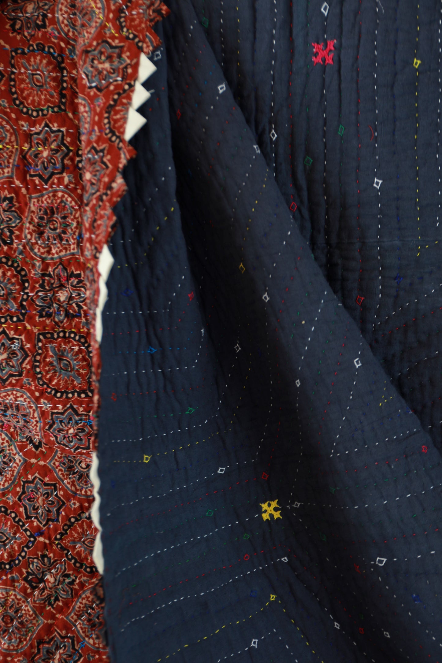 Indigo Kala Cotton Rabari Embroidered Quilt