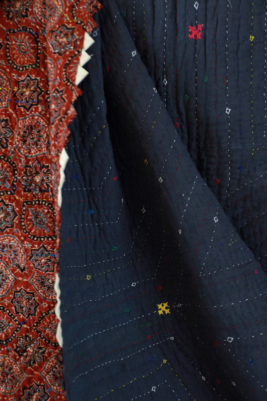 Indigo Kala Cotton Rabari Embroidered Quilt