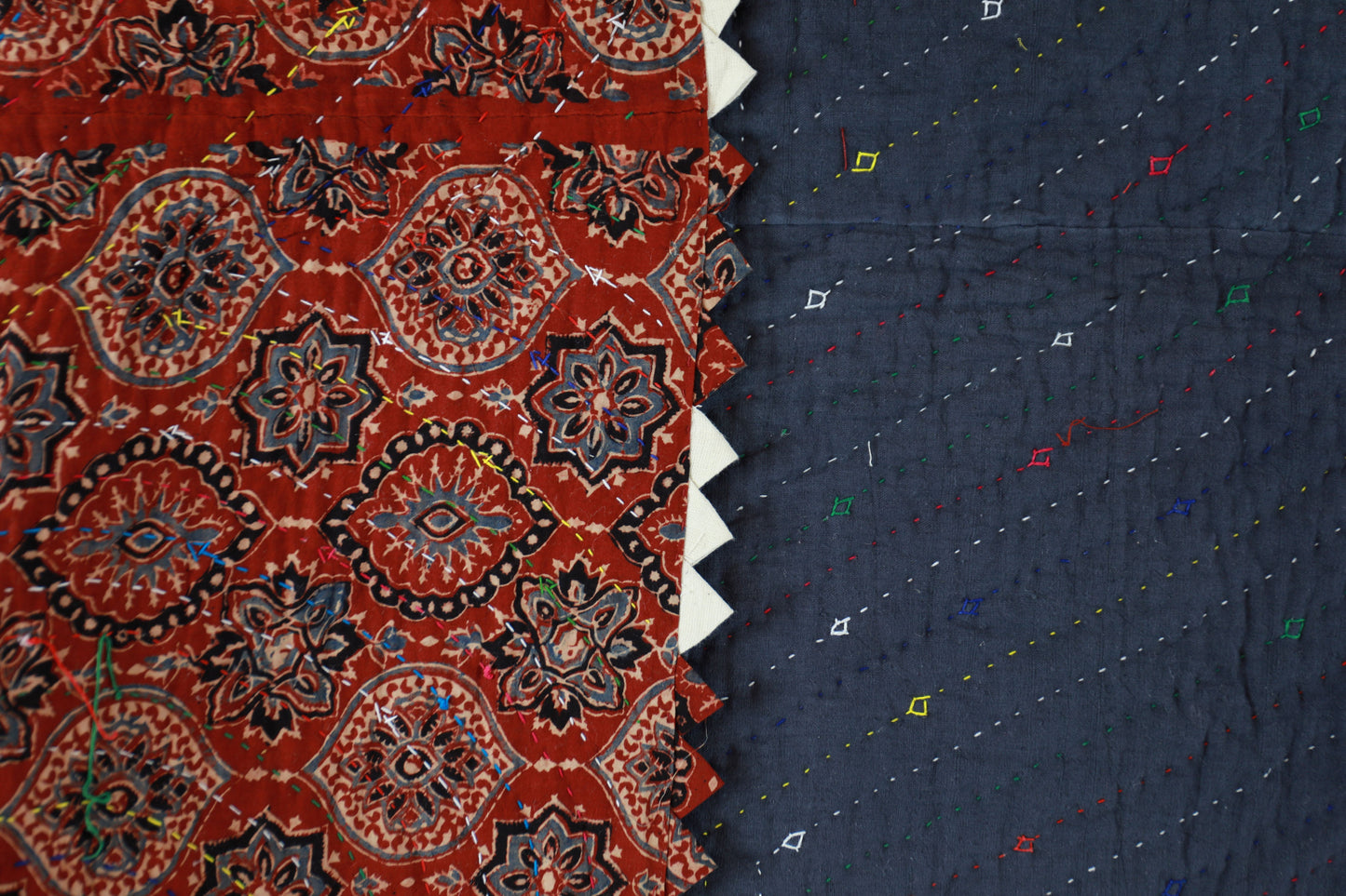 Indigo Kala Cotton Rabari Embroidered Quilt