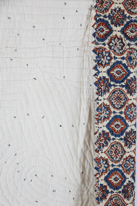 Natural Cream Kala Cotton Rabari Embroidered Quilt