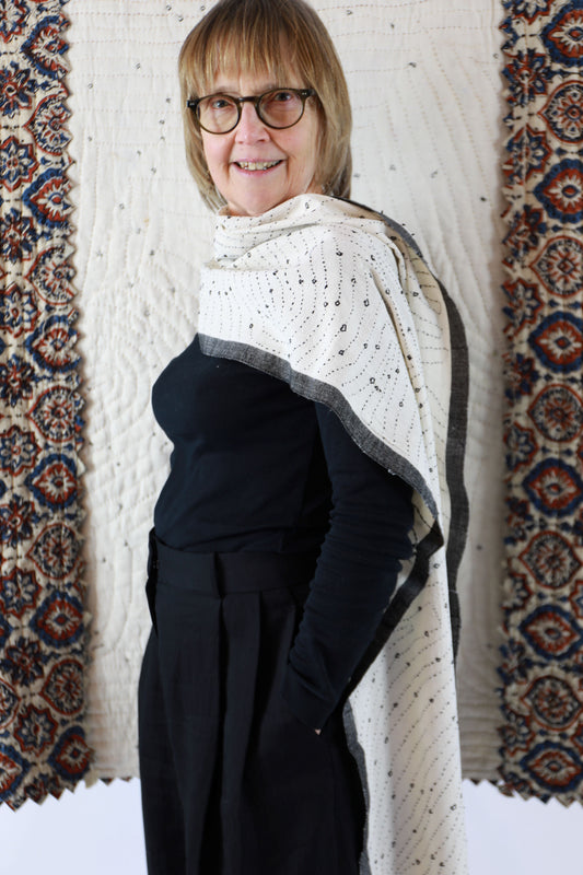 Natural Cream Cotton Rabari Stitch Scarf