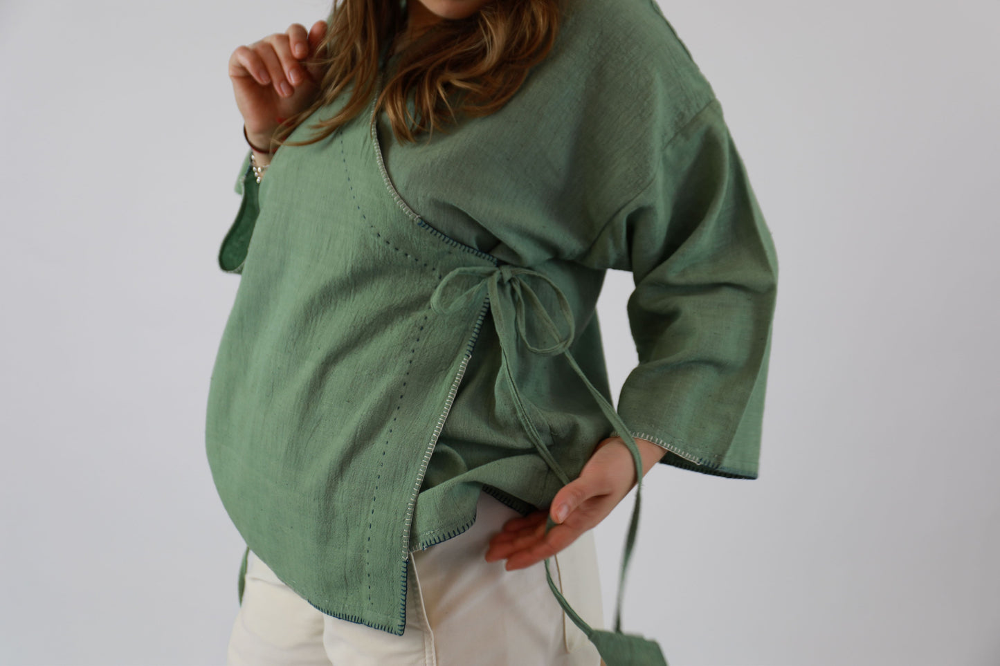 Kala Cotton Wrap Top Sage Green