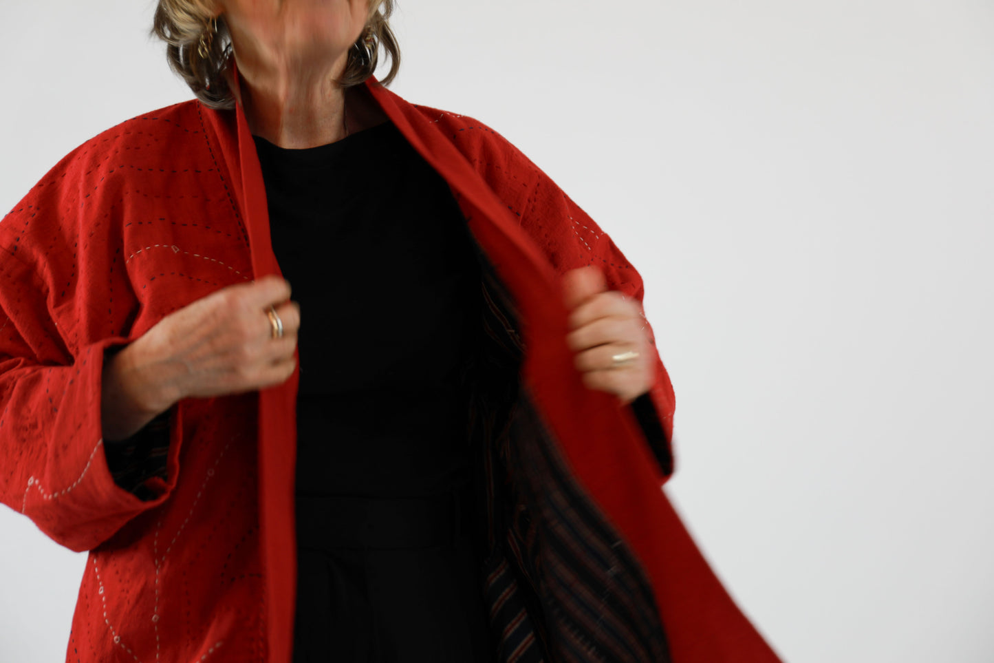 Red Embroidered Jacket with Ajrakh Print