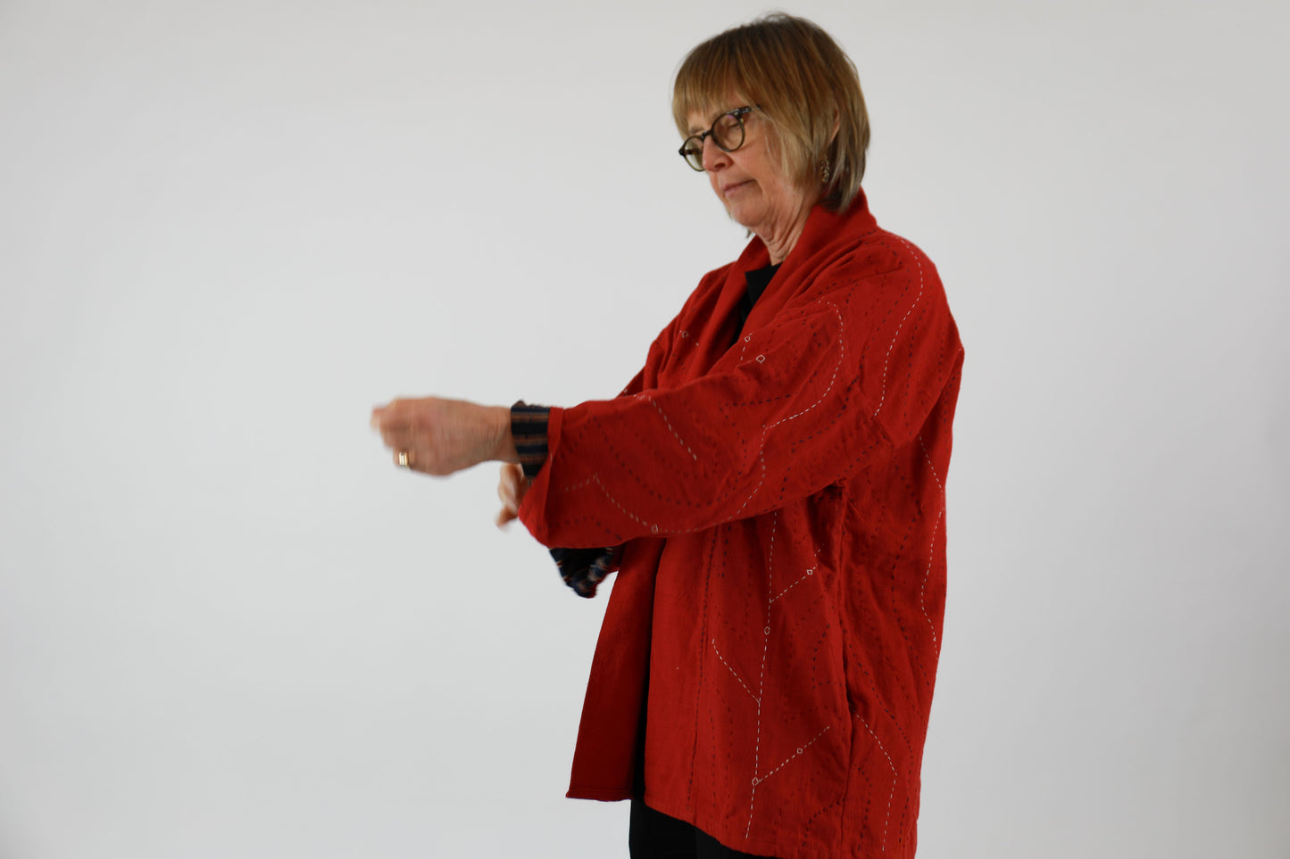 Red Embroidered Jacket with Ajrakh Print