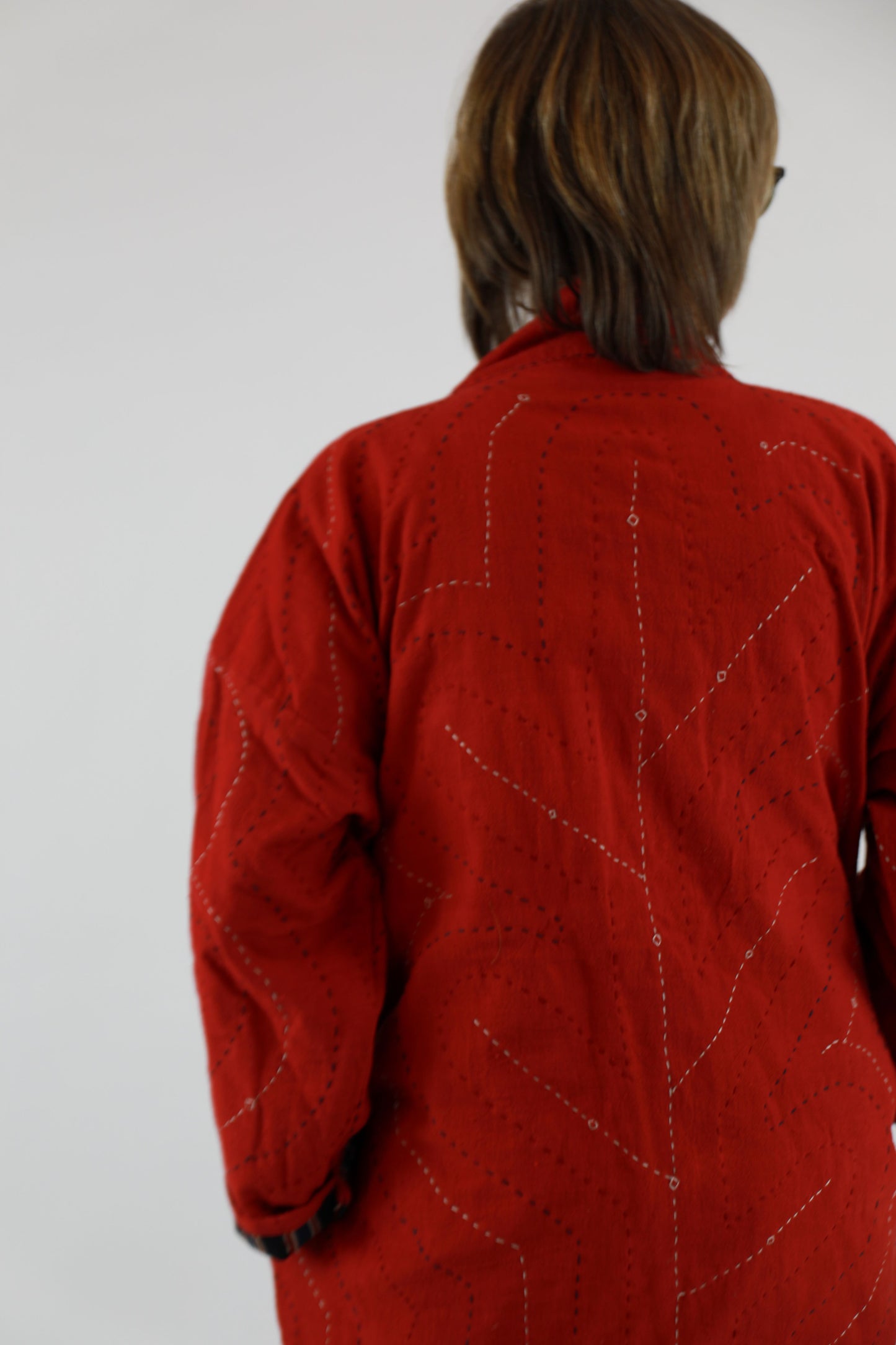 Red Embroidered Jacket with Ajrakh Print