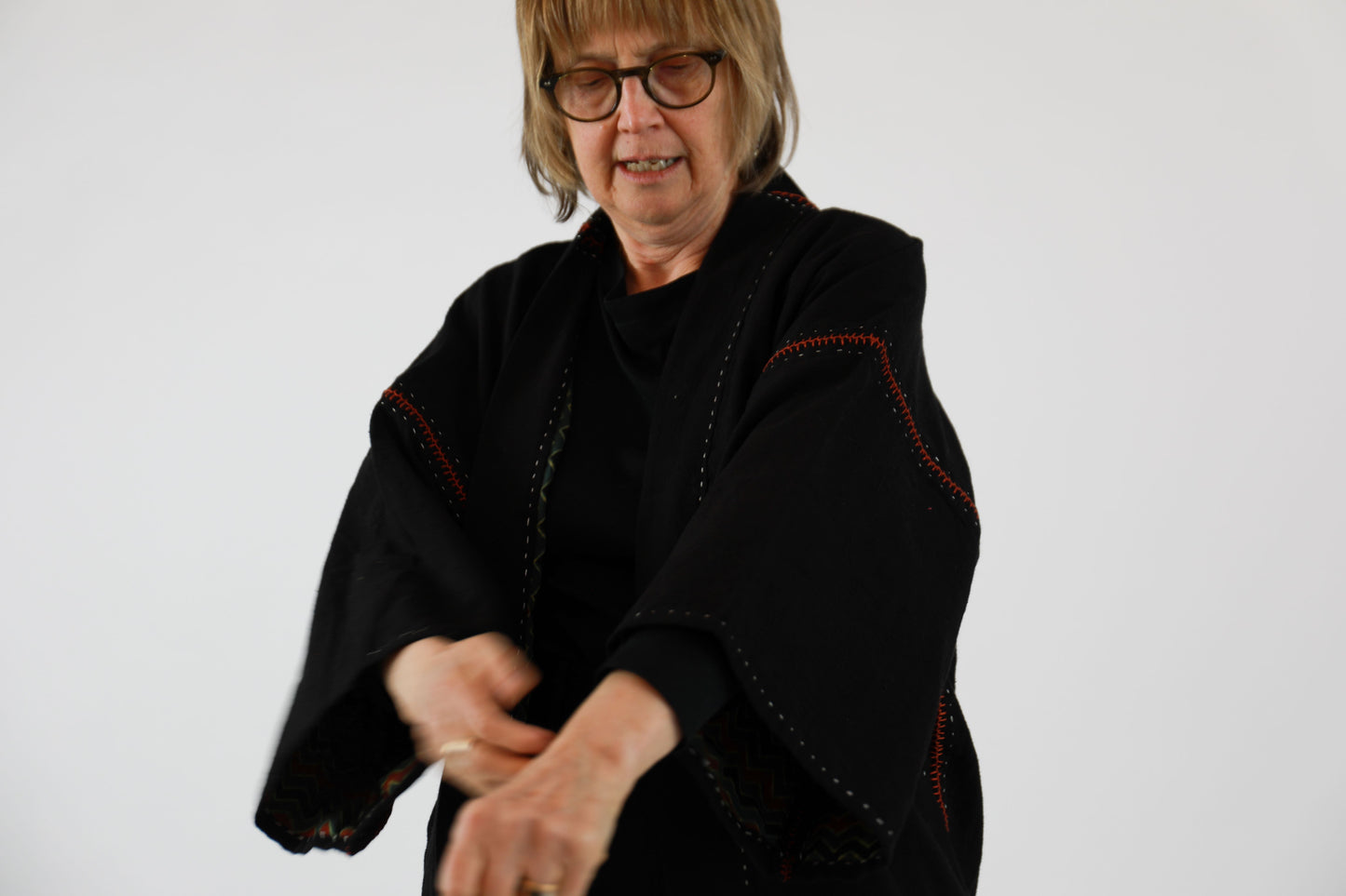 Black Oversize Kimono Jacket with Ajrakh Print