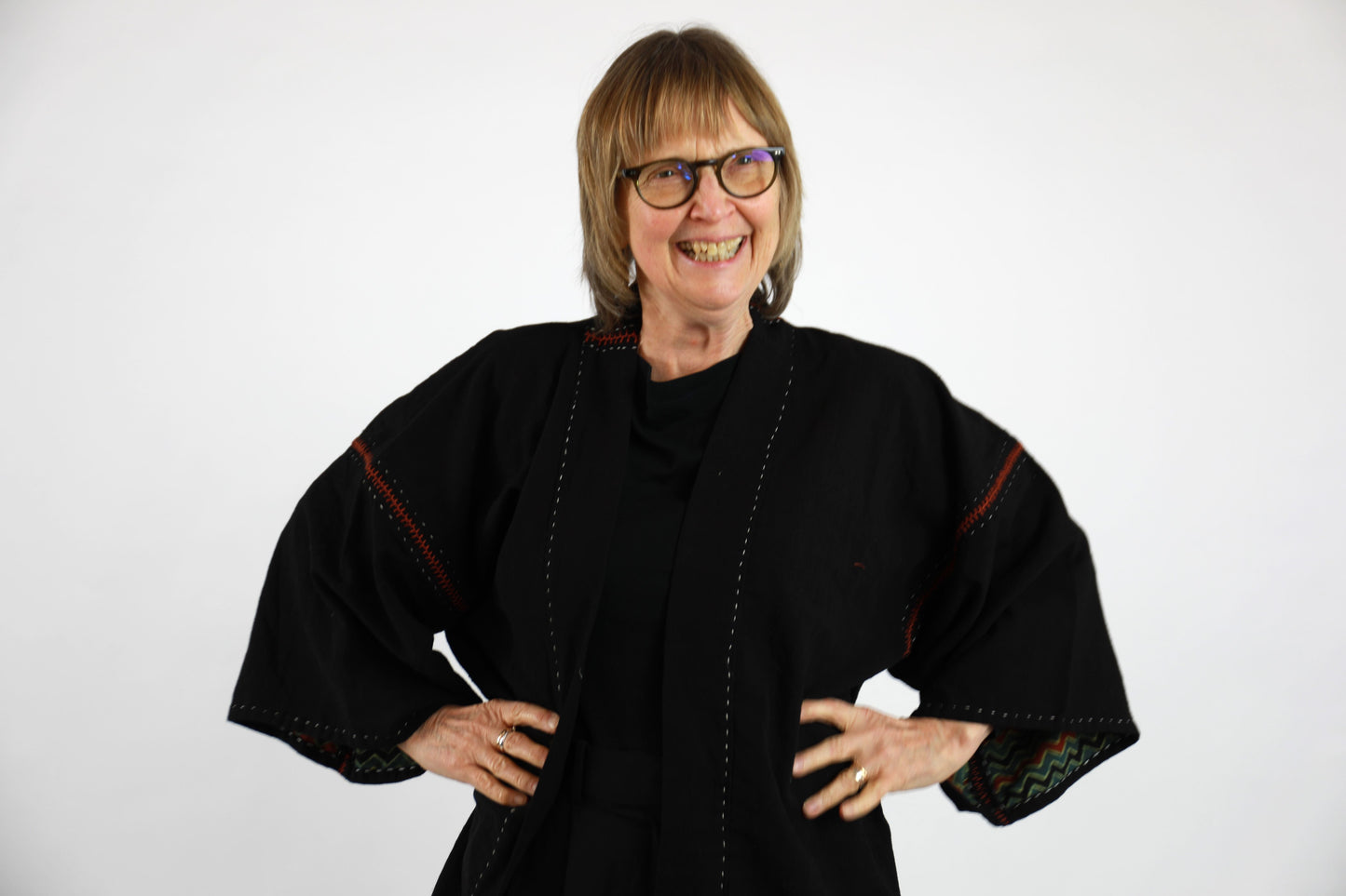 Black Oversize Kimono Jacket with Ajrakh Print