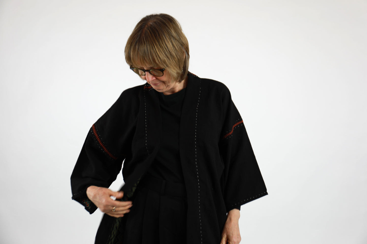 Black Oversize Kimono Jacket with Ajrakh Print