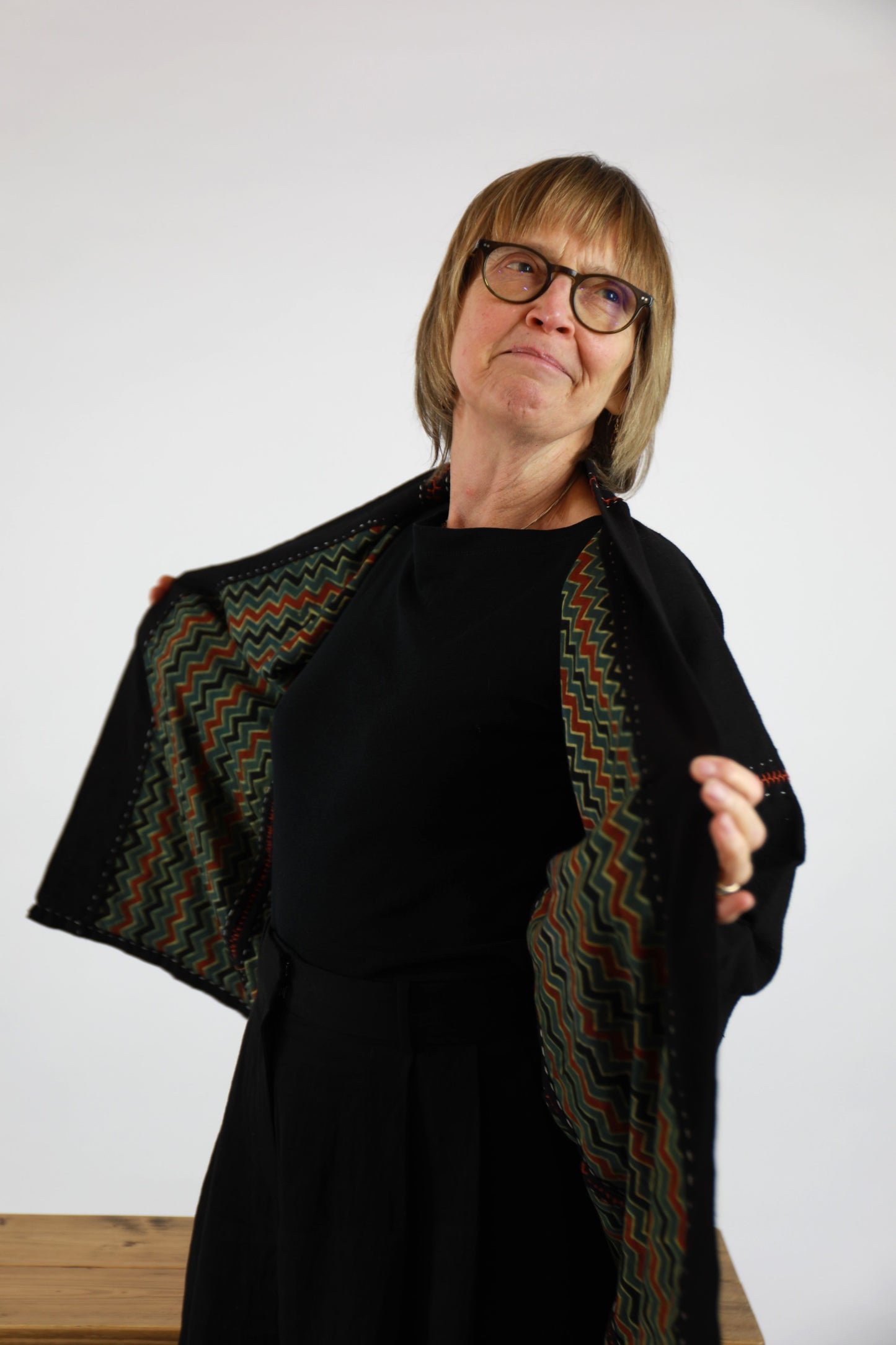 Black Oversize Kimono Jacket with Ajrakh Print