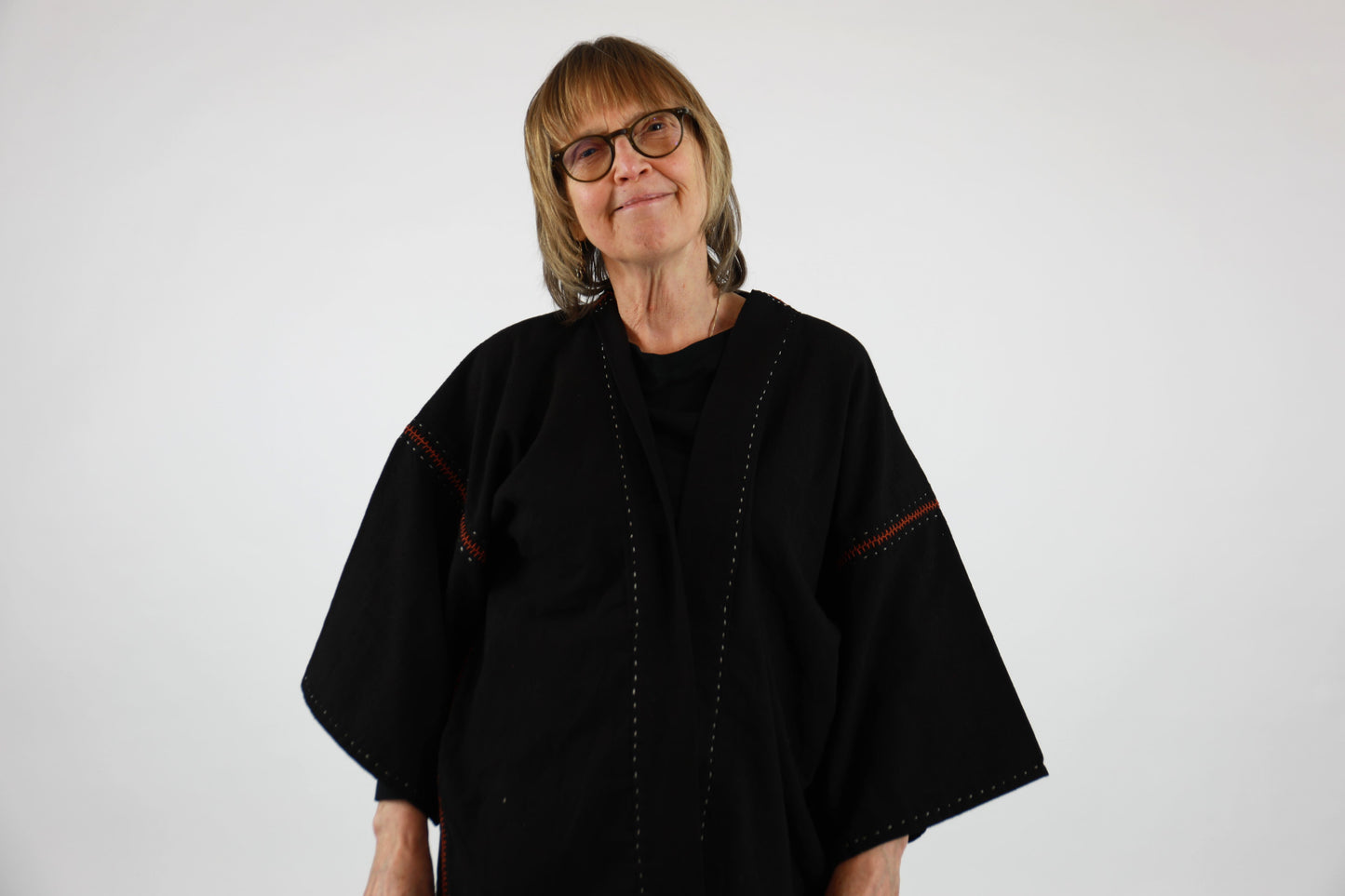 Black Oversize Kimono Jacket with Ajrakh Print