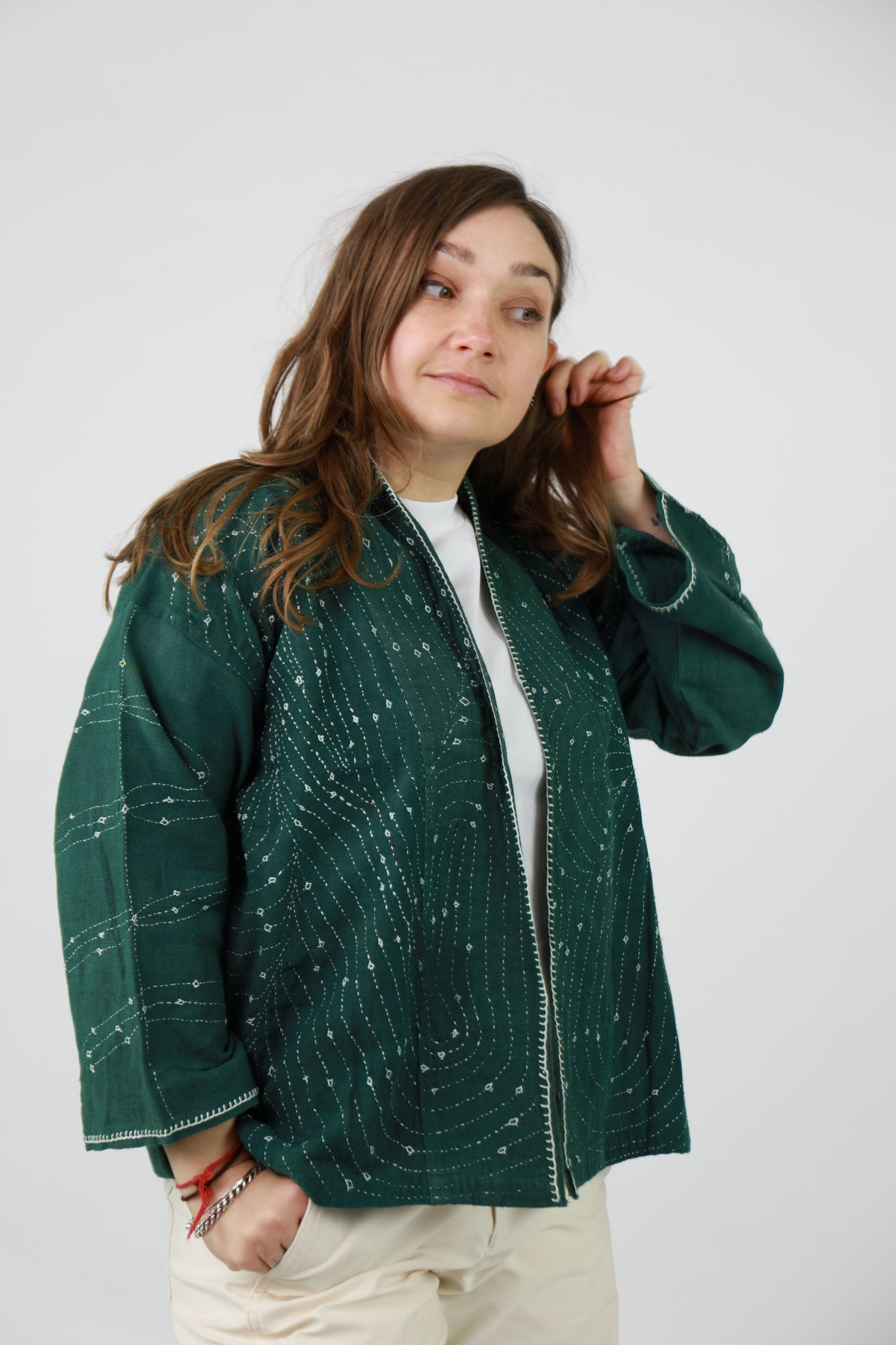 Hand Embroidered Jacket Emerald Green