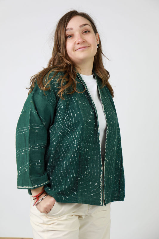 Hand Embroidered Jacket Emerald Green