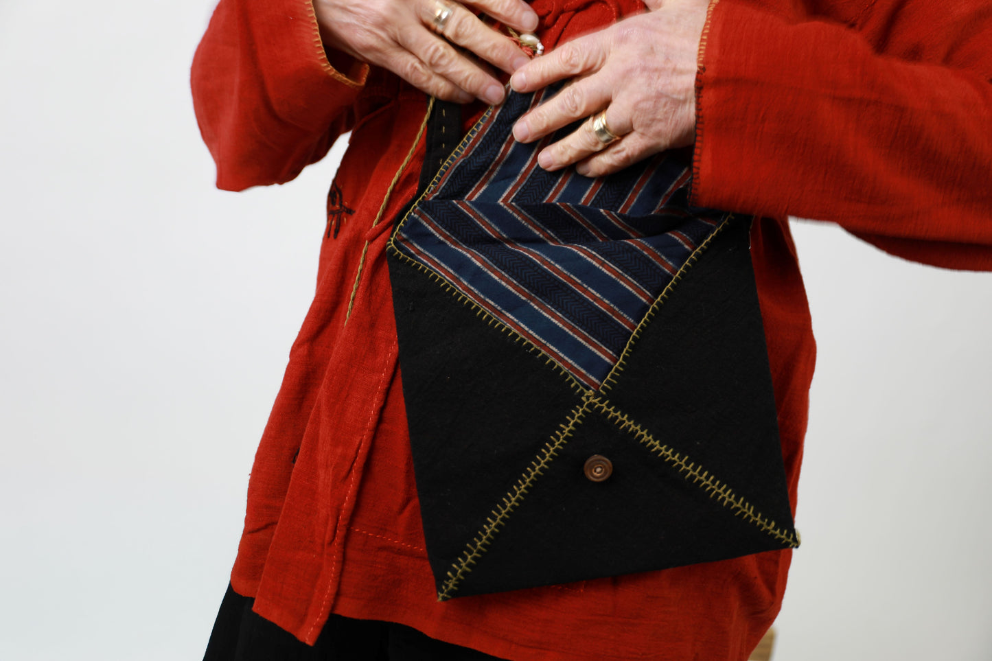Black Rabari Embroidered Bag with Woman Design