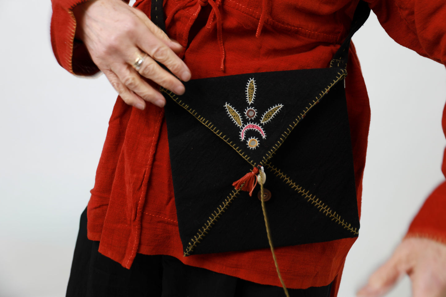 Black Rabari Embroidered Bag with Crescent Moon