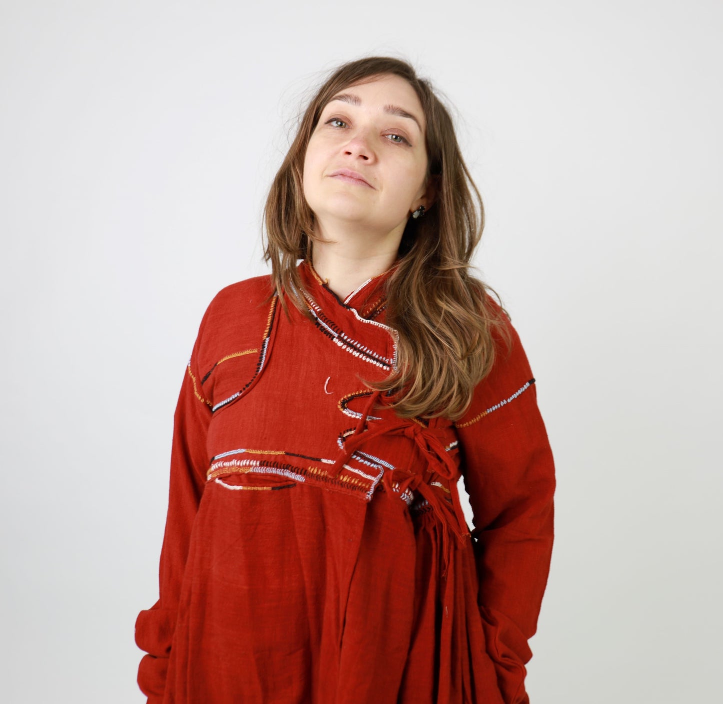 Red Hand Embroidered Kediya Jacket