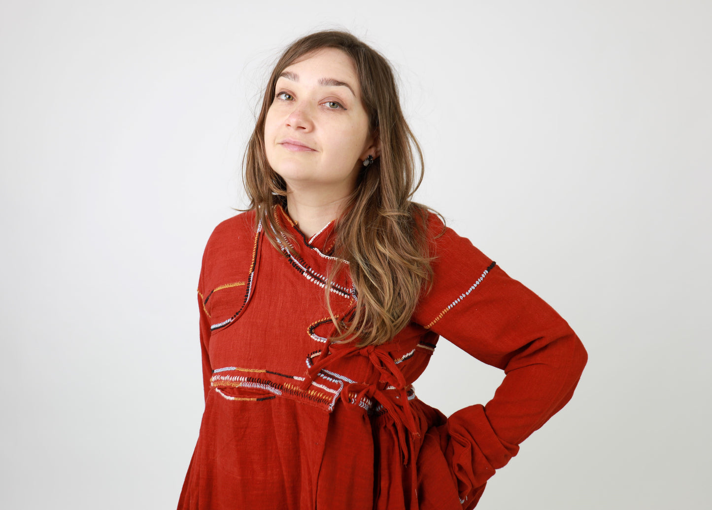 Red Hand Embroidered Kediya Jacket
