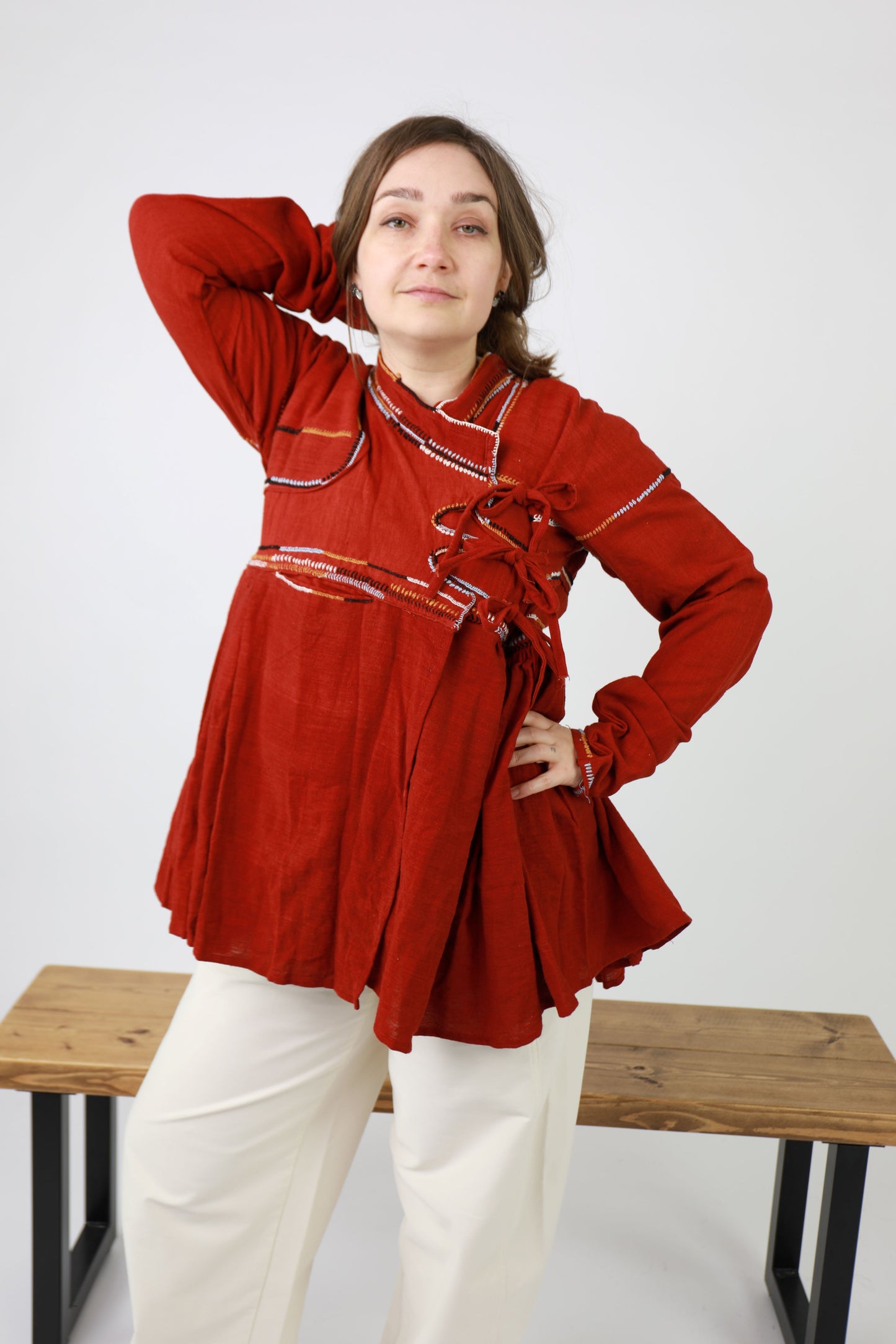 Red Hand Embroidered Kediya Jacket