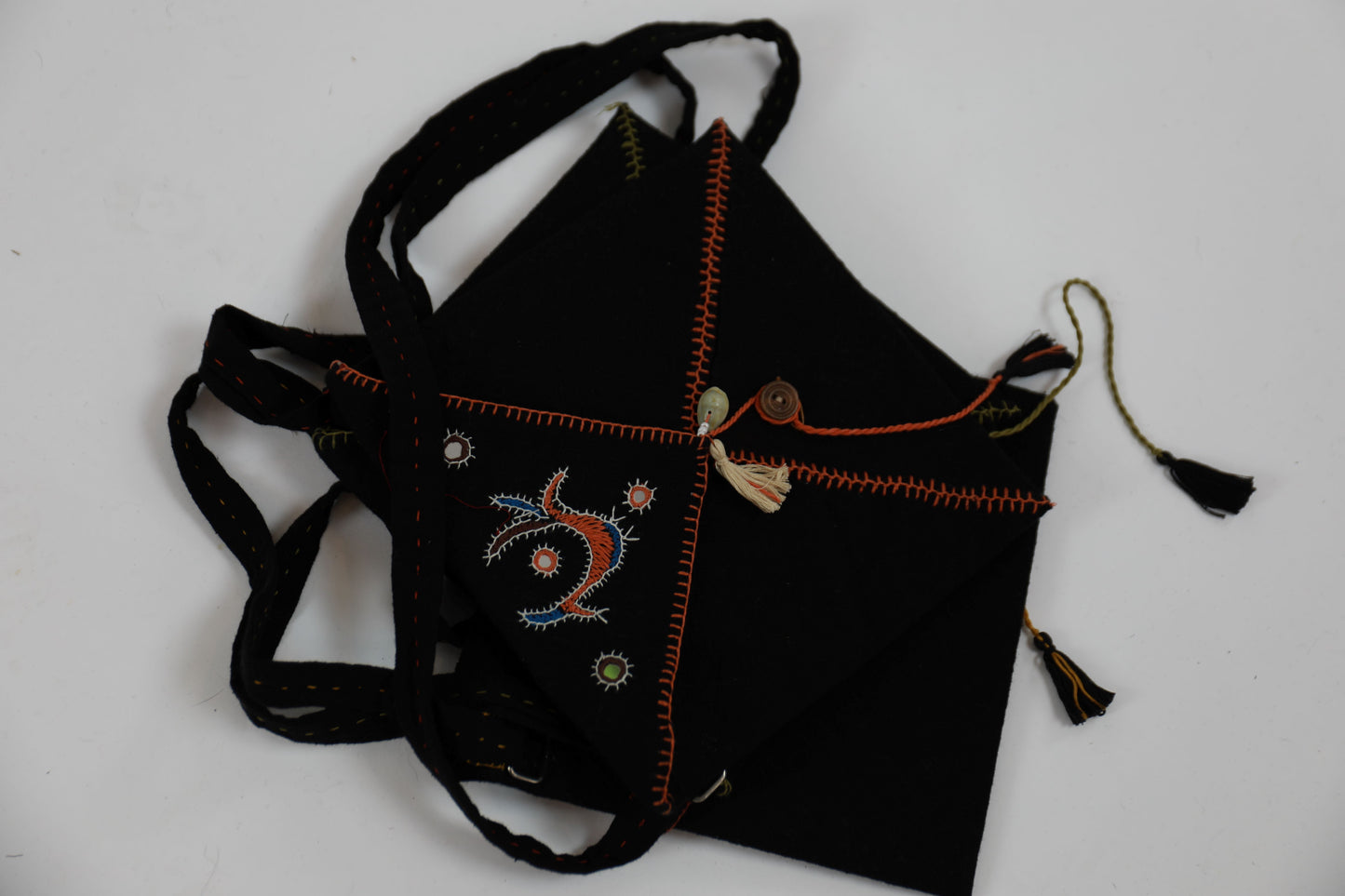 Black Rabari Embroidered Bag with Peacock Design