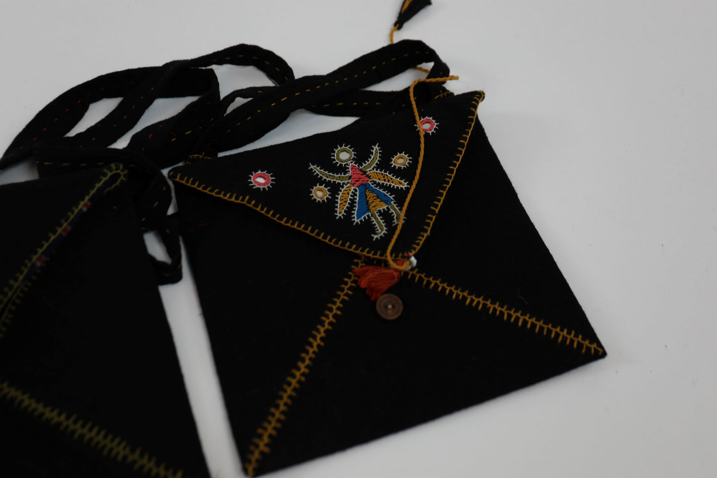 Black Rabari Embroidered Bag with Woman Design