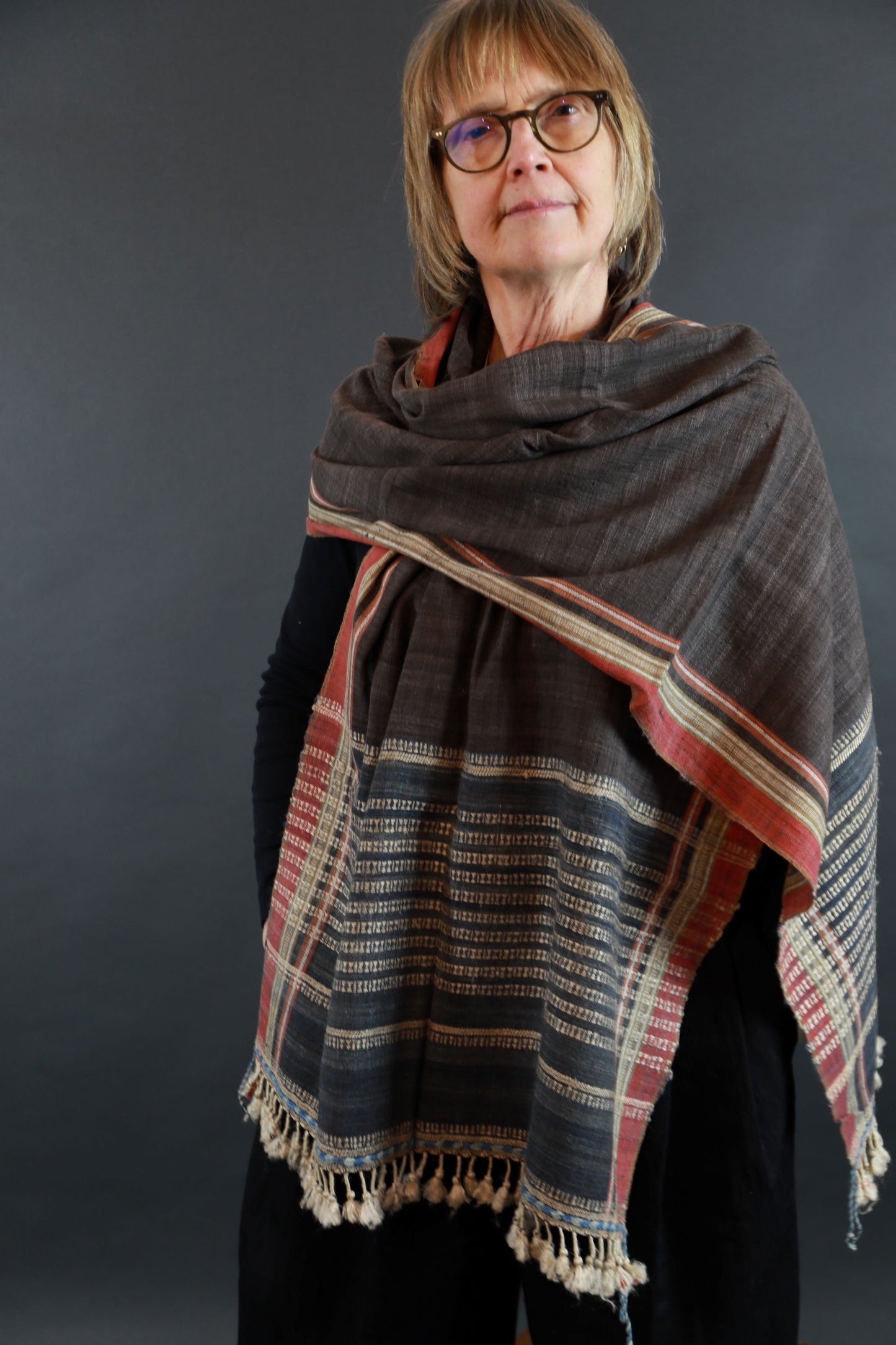 Charcoal and Indigo Natural Dye Shamji Siju Woven Scarf