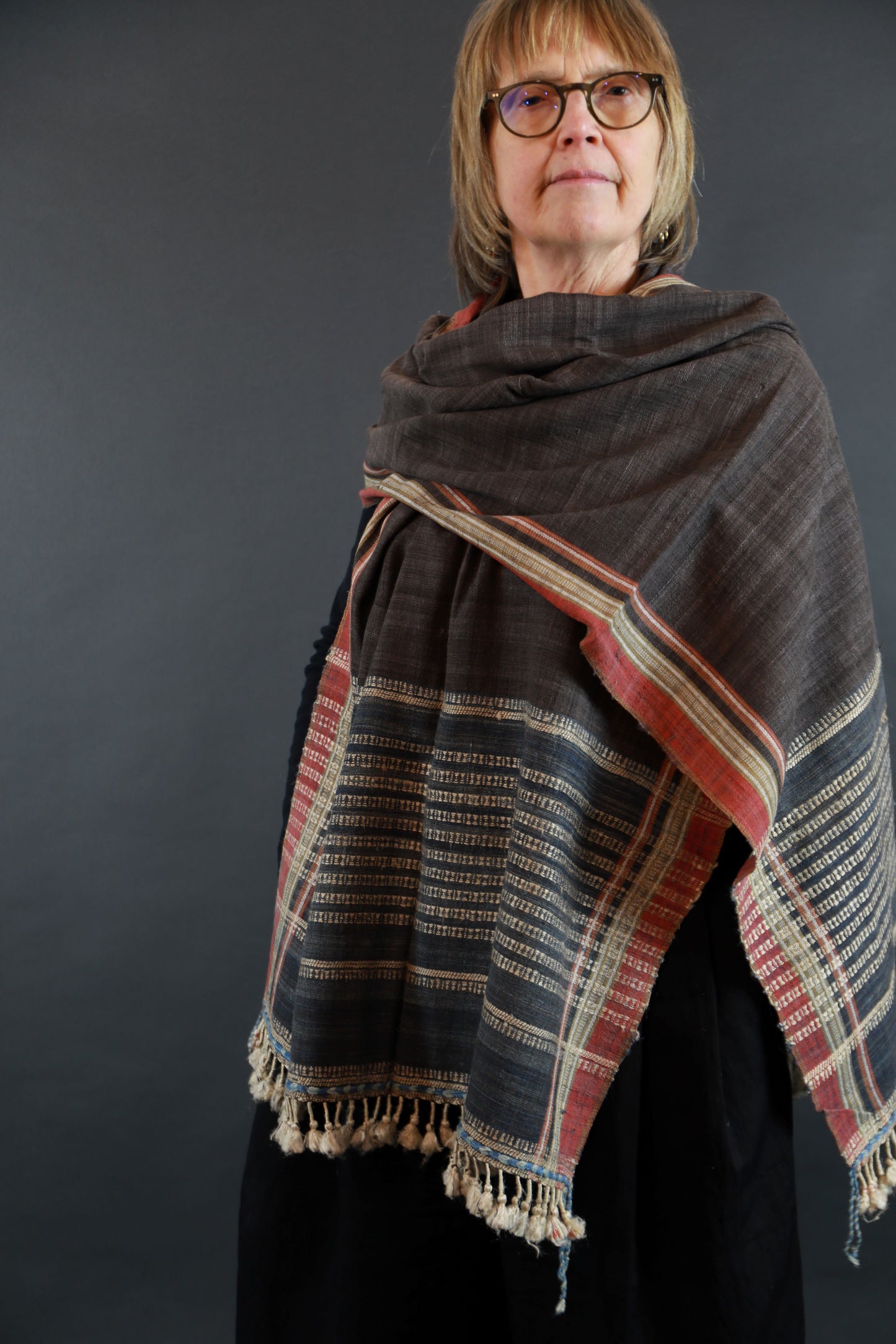 Charcoal and Indigo Natural Dye Shamji Siju Woven Scarf