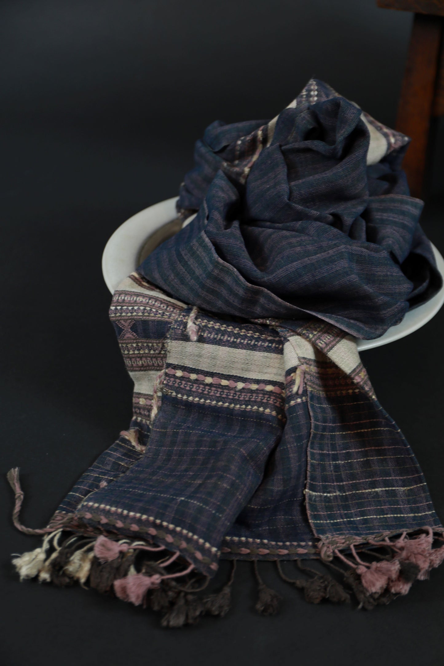 Indigo and Pink Natural Dye Shamji Siju Woven Scarf