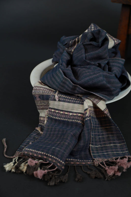 Indigo and Pink Natural Dye Shamji Siju Woven Scarf