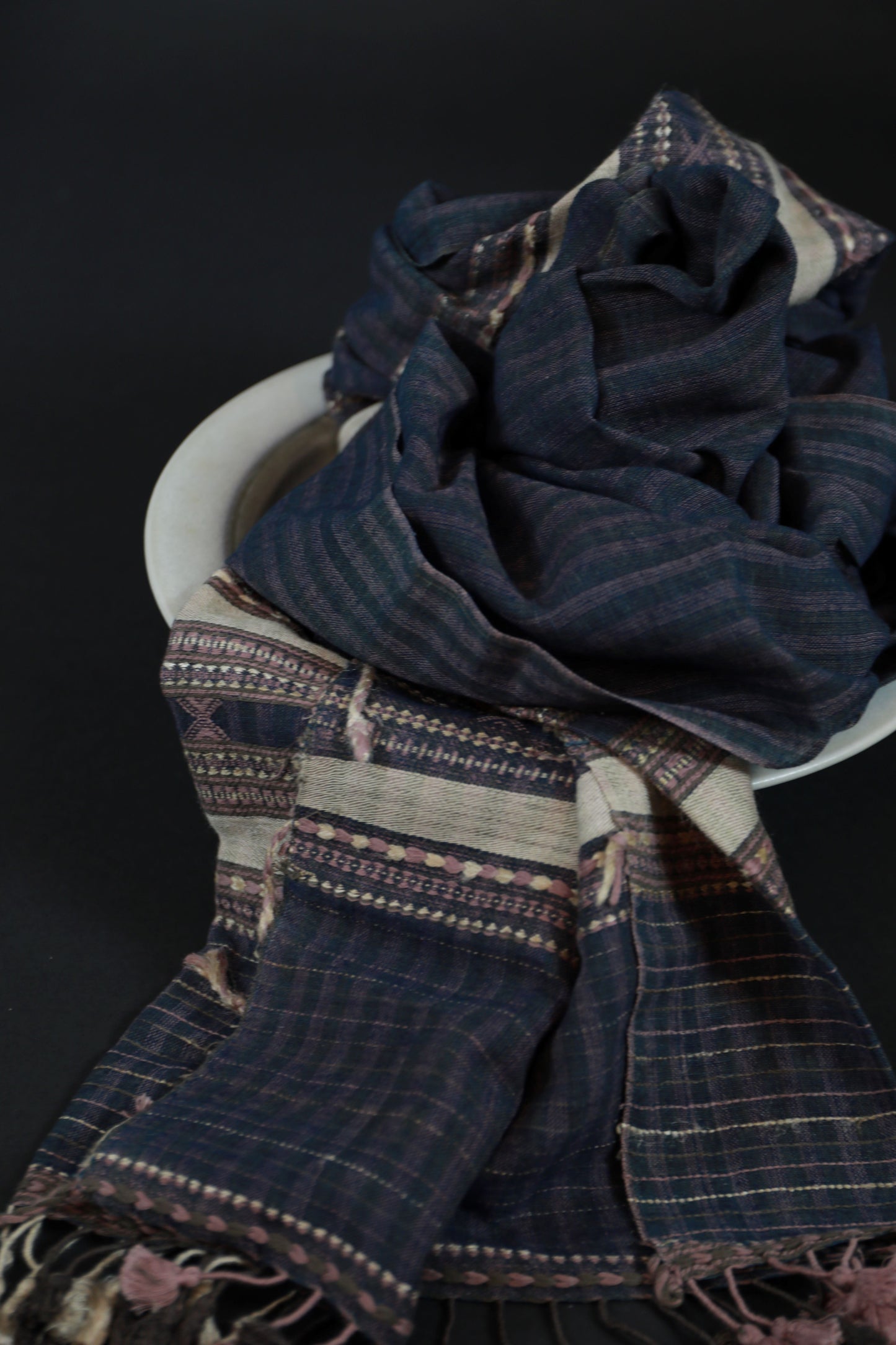 Indigo and Pink Natural Dye Shamji Siju Woven Scarf