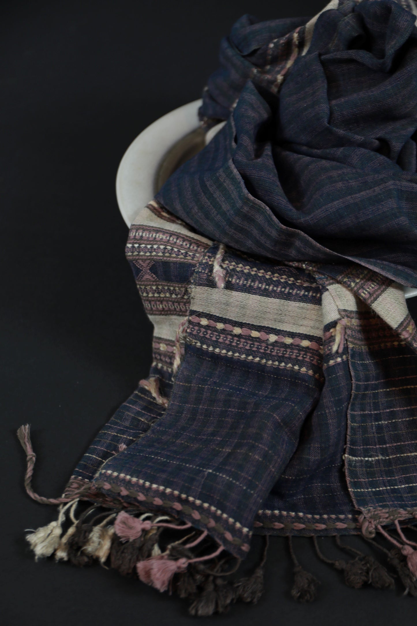 Indigo and Pink Natural Dye Shamji Siju Woven Scarf
