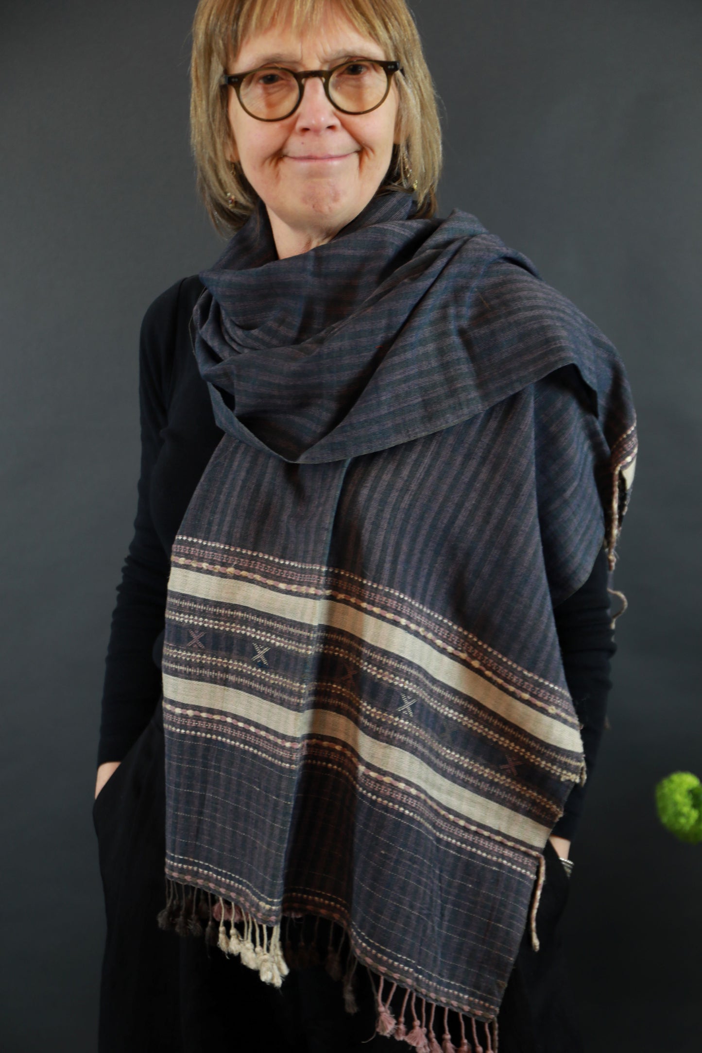 Indigo and Pink Natural Dye Shamji Siju Woven Scarf