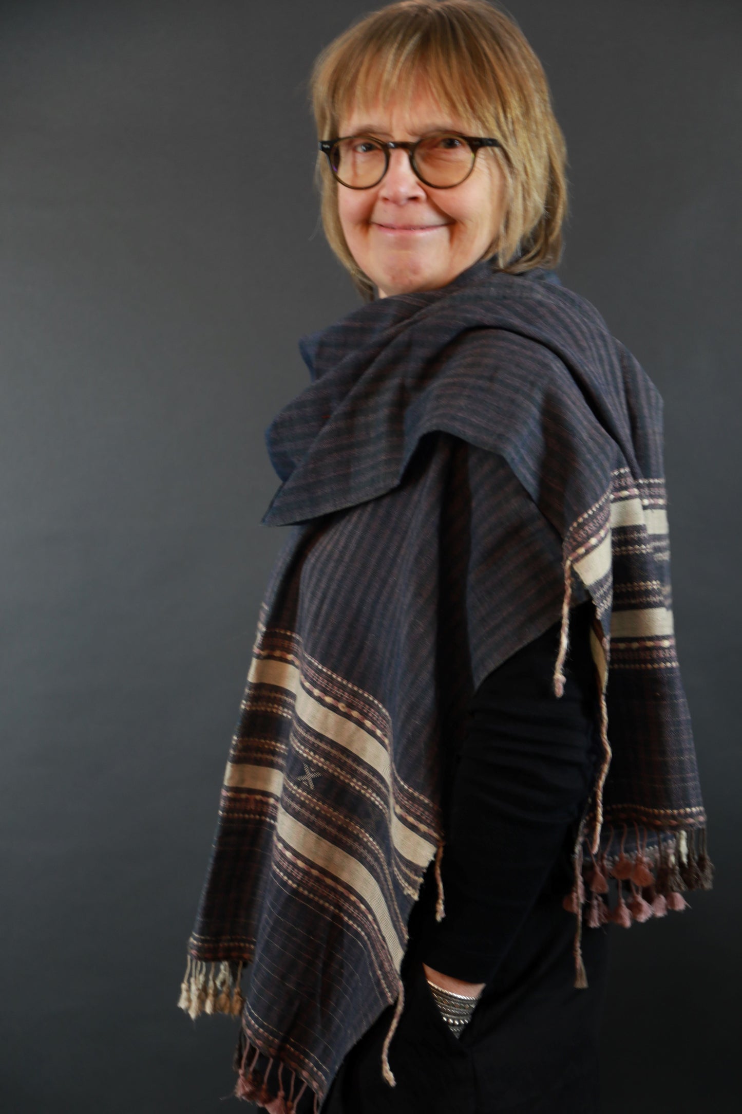 Indigo and Pink Natural Dye Shamji Siju Woven Scarf
