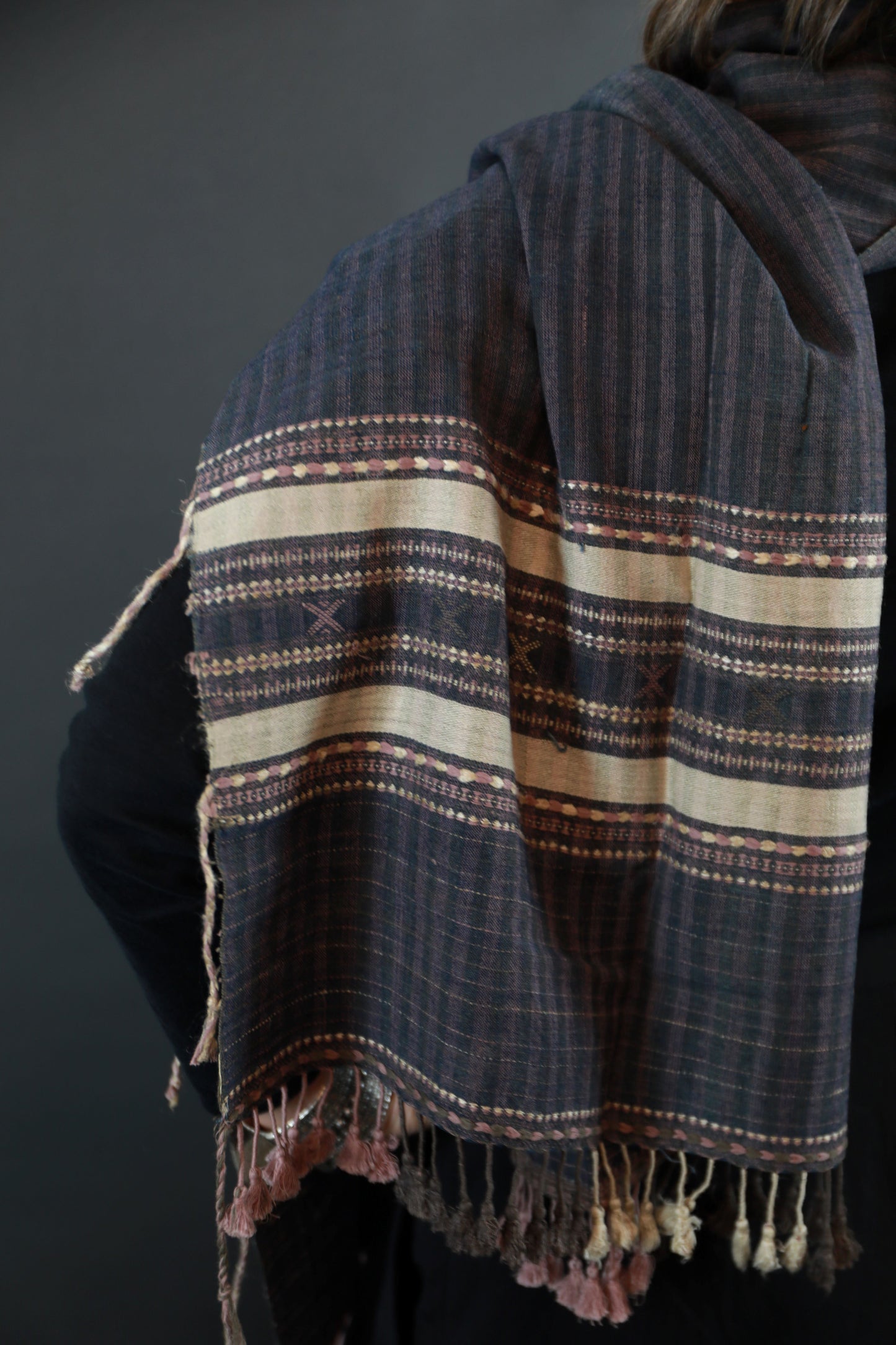 Indigo and Pink Natural Dye Shamji Siju Woven Scarf