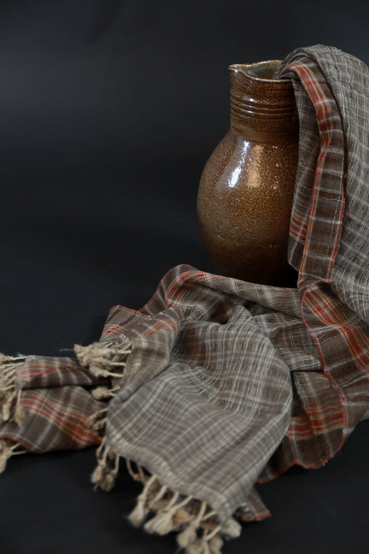 Pure Silk Chequered Natural Dye Shamji Siju Woven Scarf