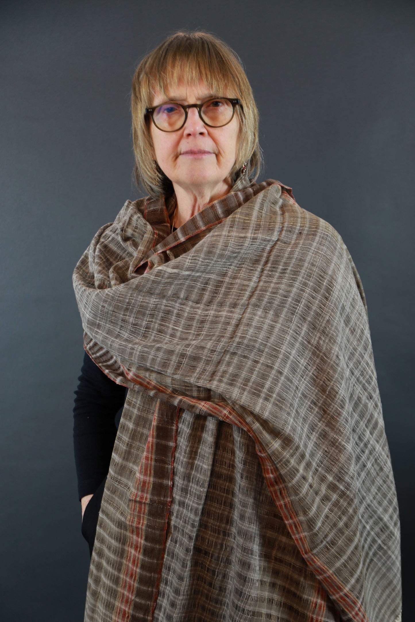 Pure Silk Chequered Natural Dye Shamji Siju Woven Scarf