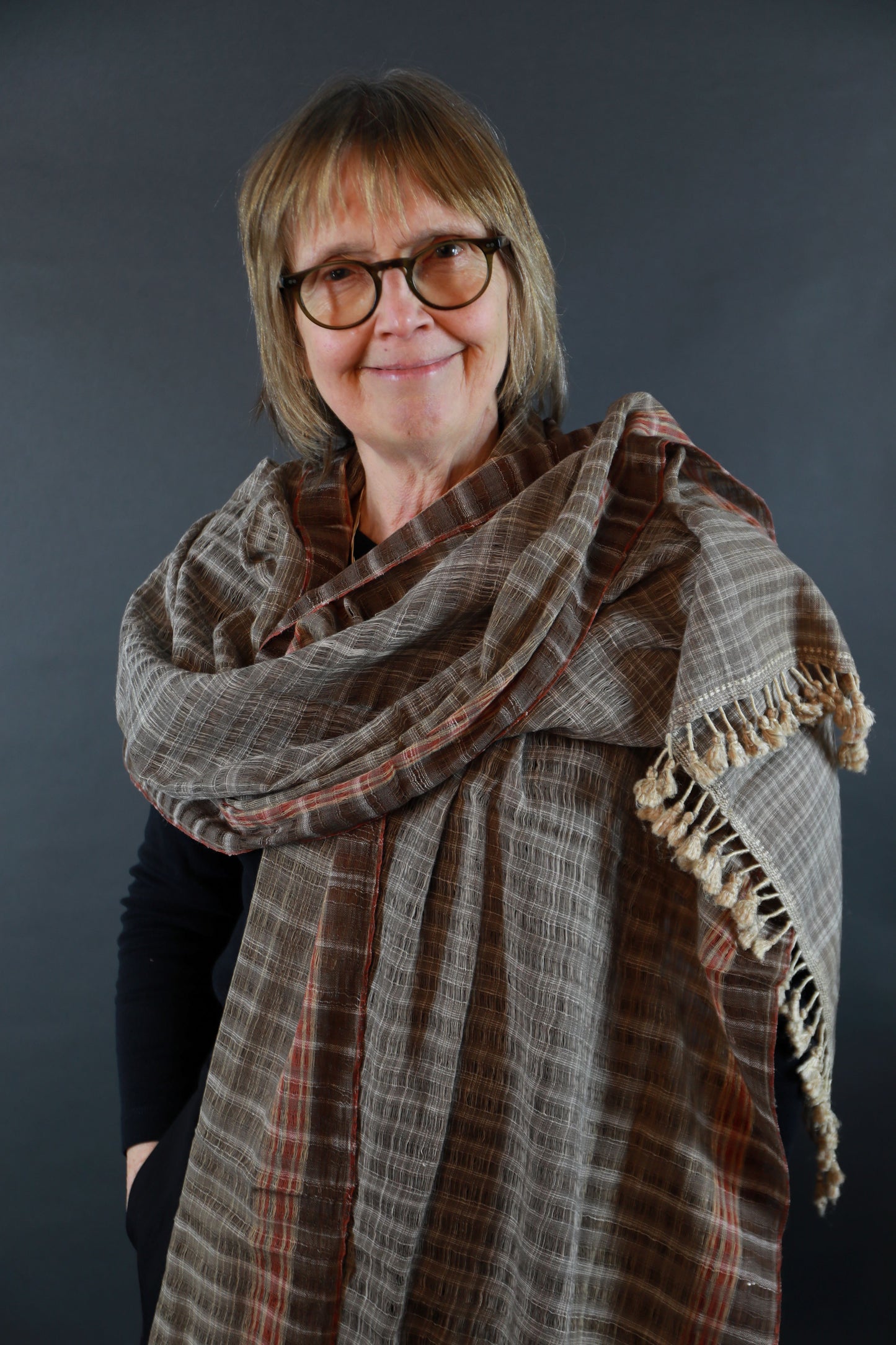 Pure Silk Chequered Natural Dye Shamji Siju Woven Scarf