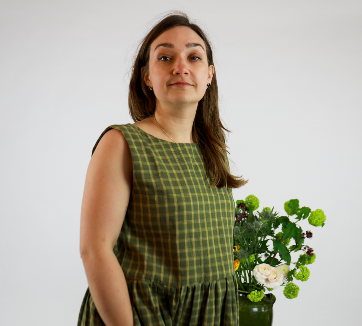 The Polly Dress - Handloomed Green Kala Cotton Check