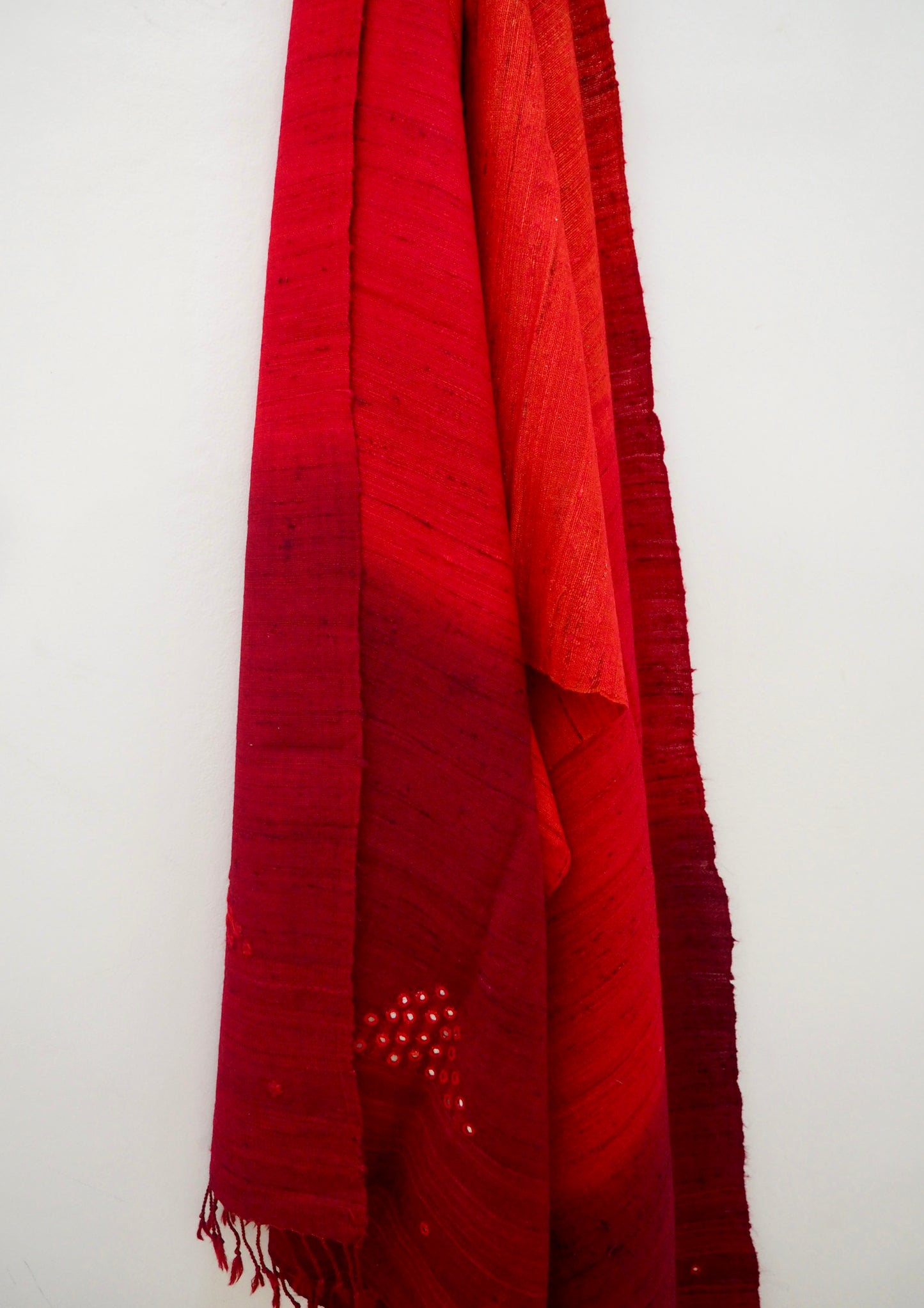 Ombré Red Silk and Wool Handloomed Scarf